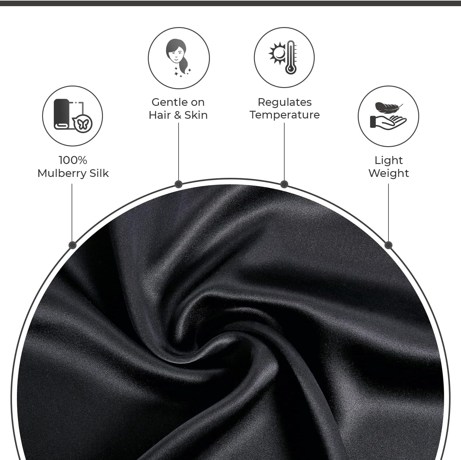 V439-PCSILKBK-191035-02 Luxury Pillowcase - 100% Pure Mulberry Silk on Both Sides - Black - Image 3