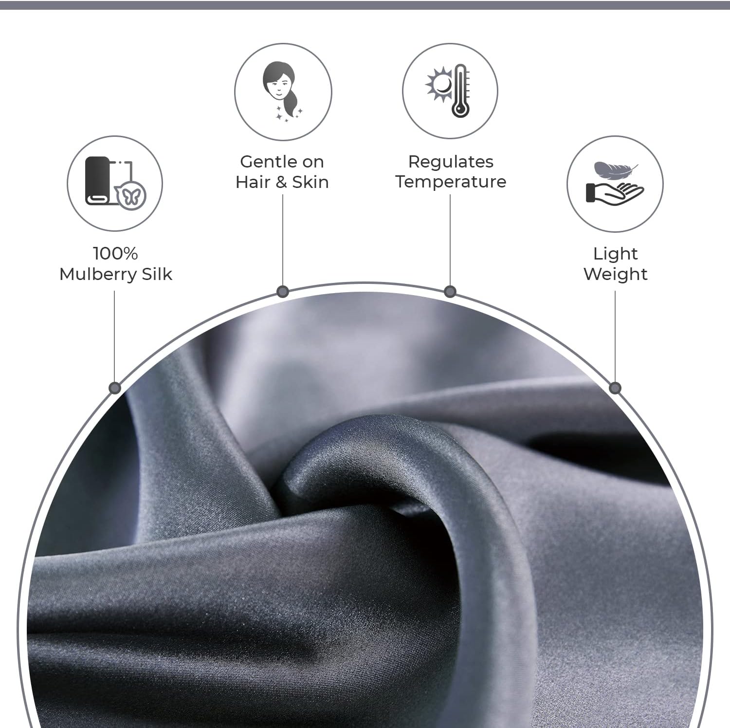 V439-PCSILKC-191036-02 Luxury Pillowcase - 100% Pure Mulberry Silk on Both Sides - Charcoal - Image 3
