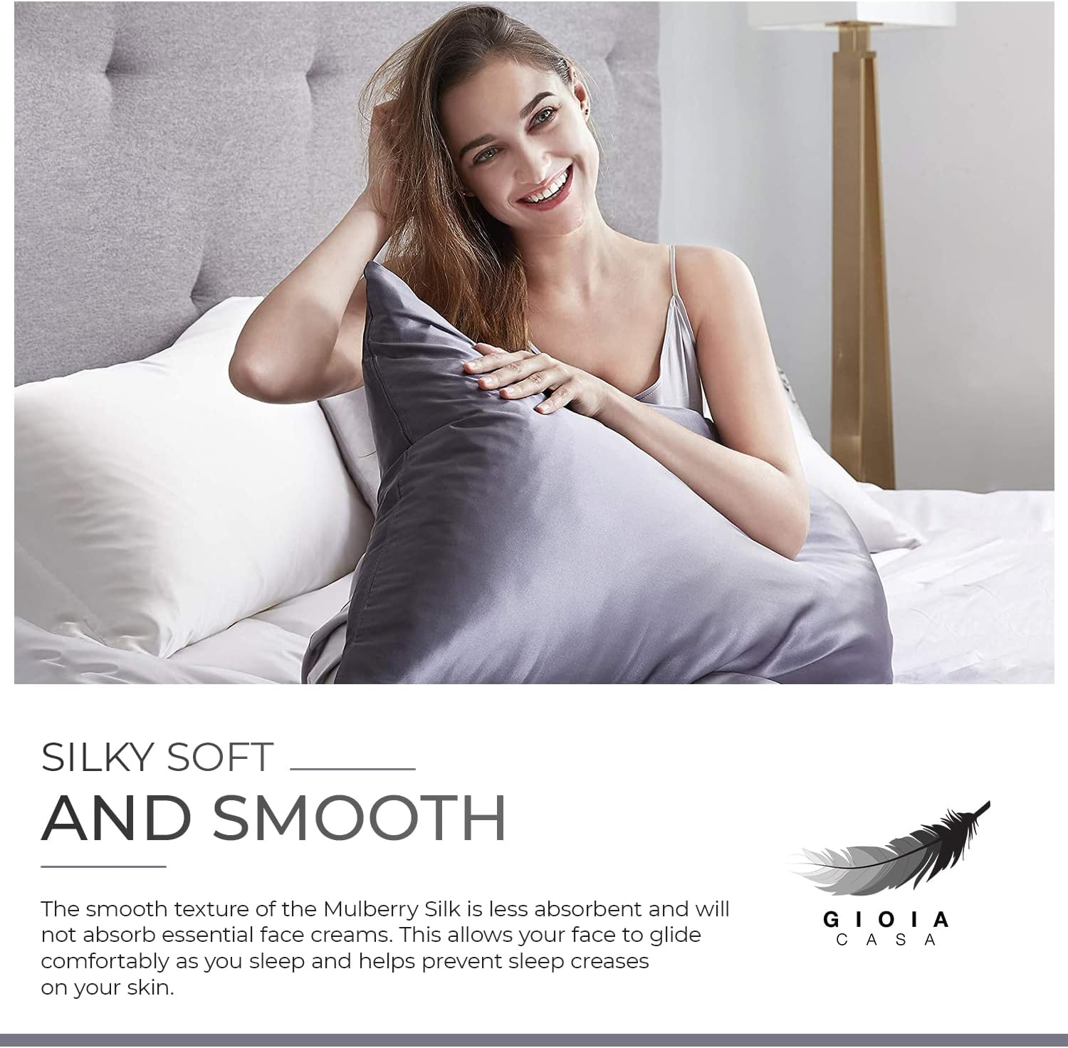 V439-PCSILKC-191036-06 Luxury Pillowcase - 100% Pure Mulberry Silk on Both Sides - Charcoal - Image 7