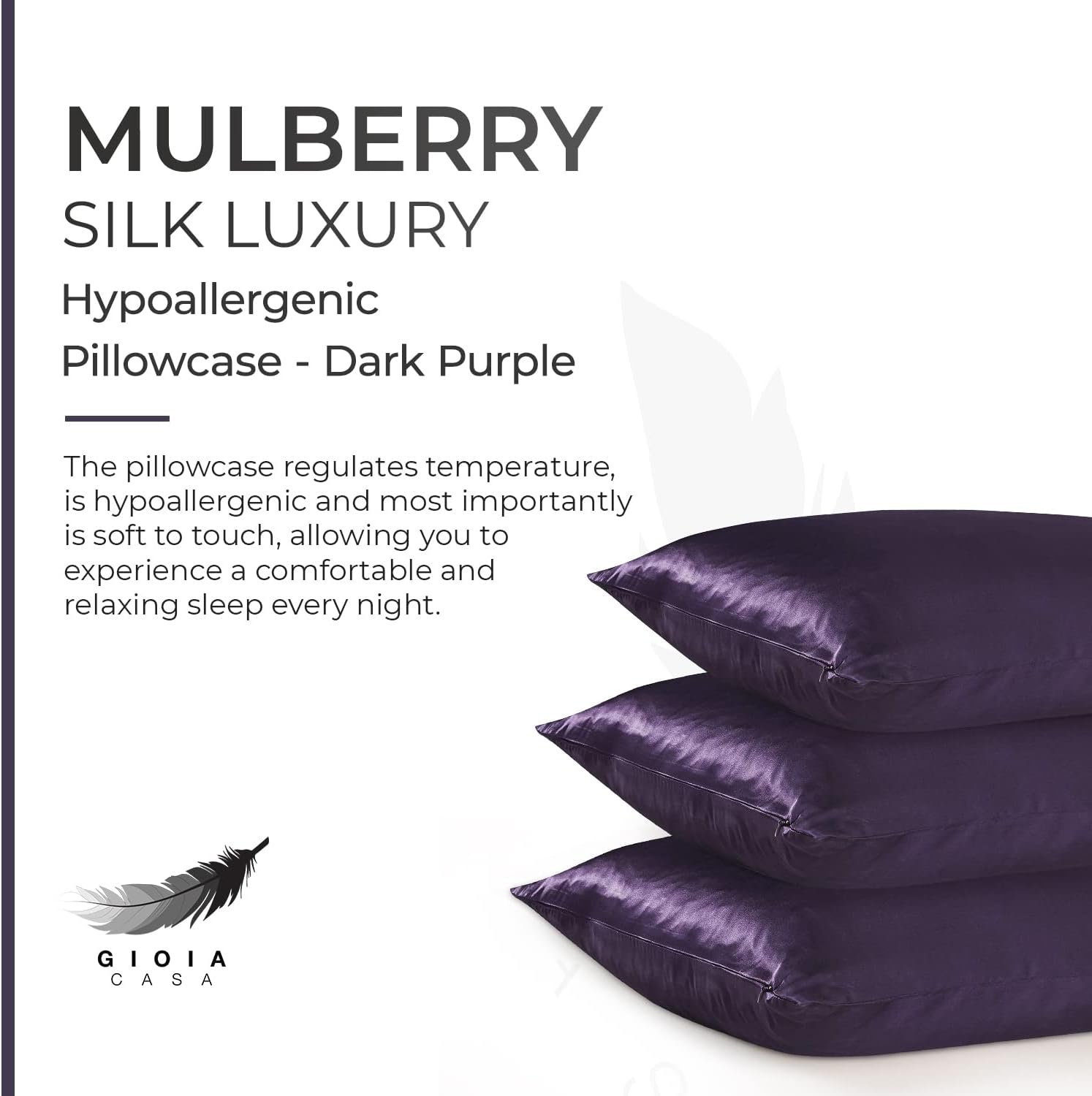 V439-PCSILKDP-191039-01 Luxury Pillowcase - 100% Pure Mulberry Silk on Both Sides - Dark Purple - Image 2