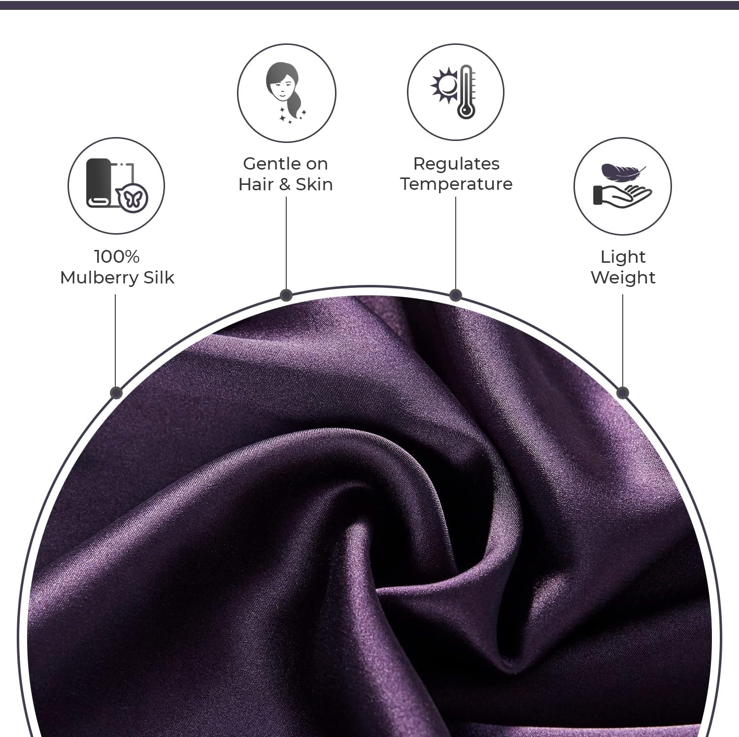 V439-PCSILKDP-191039-02 Luxury Pillowcase - 100% Pure Mulberry Silk on Both Sides - Dark Purple - Image 3