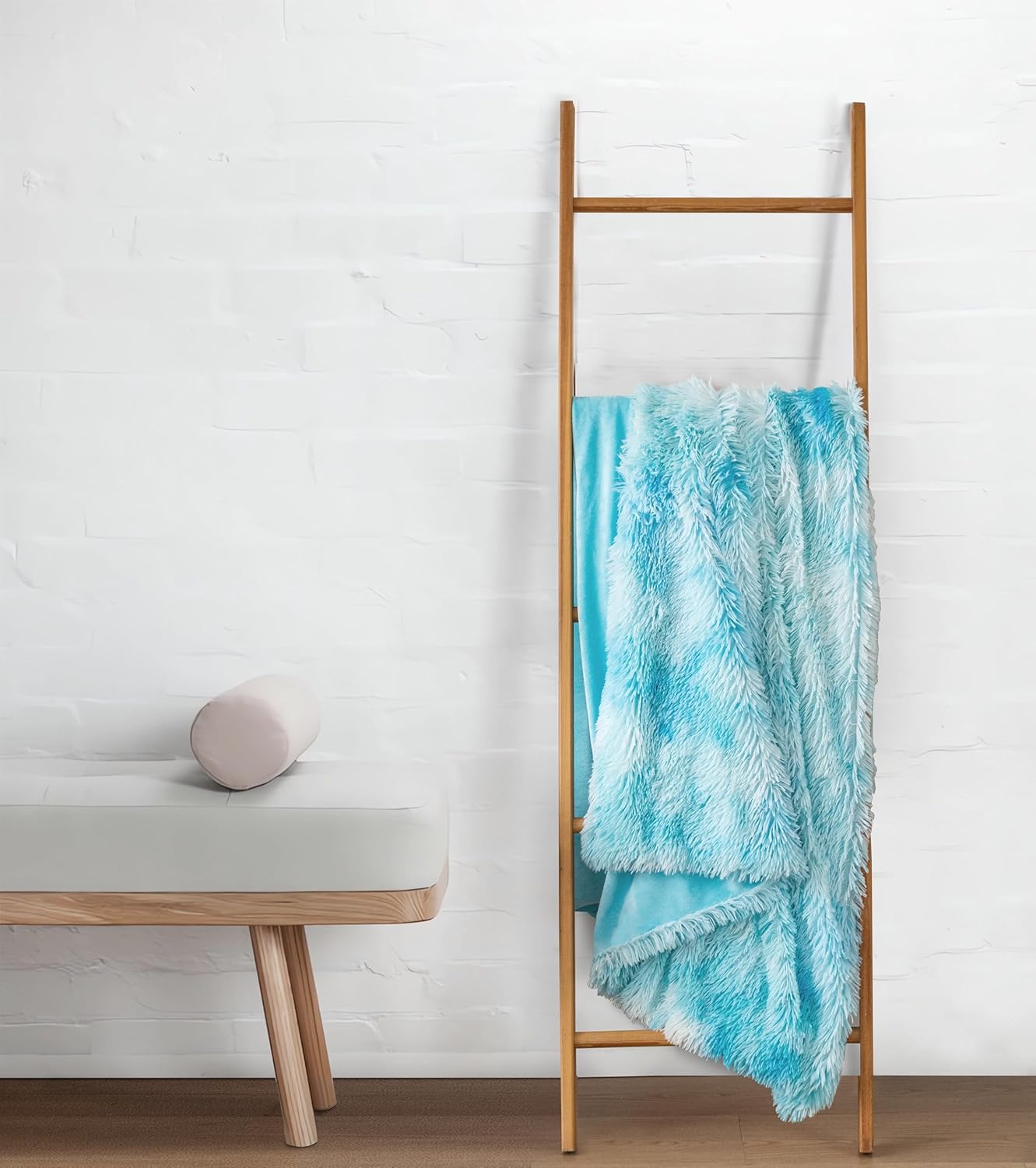 V439-TRSHAGGYBU-191079-02 Double Sided Fx Fur Shaggy Throw Blanket - Blue - Image 3