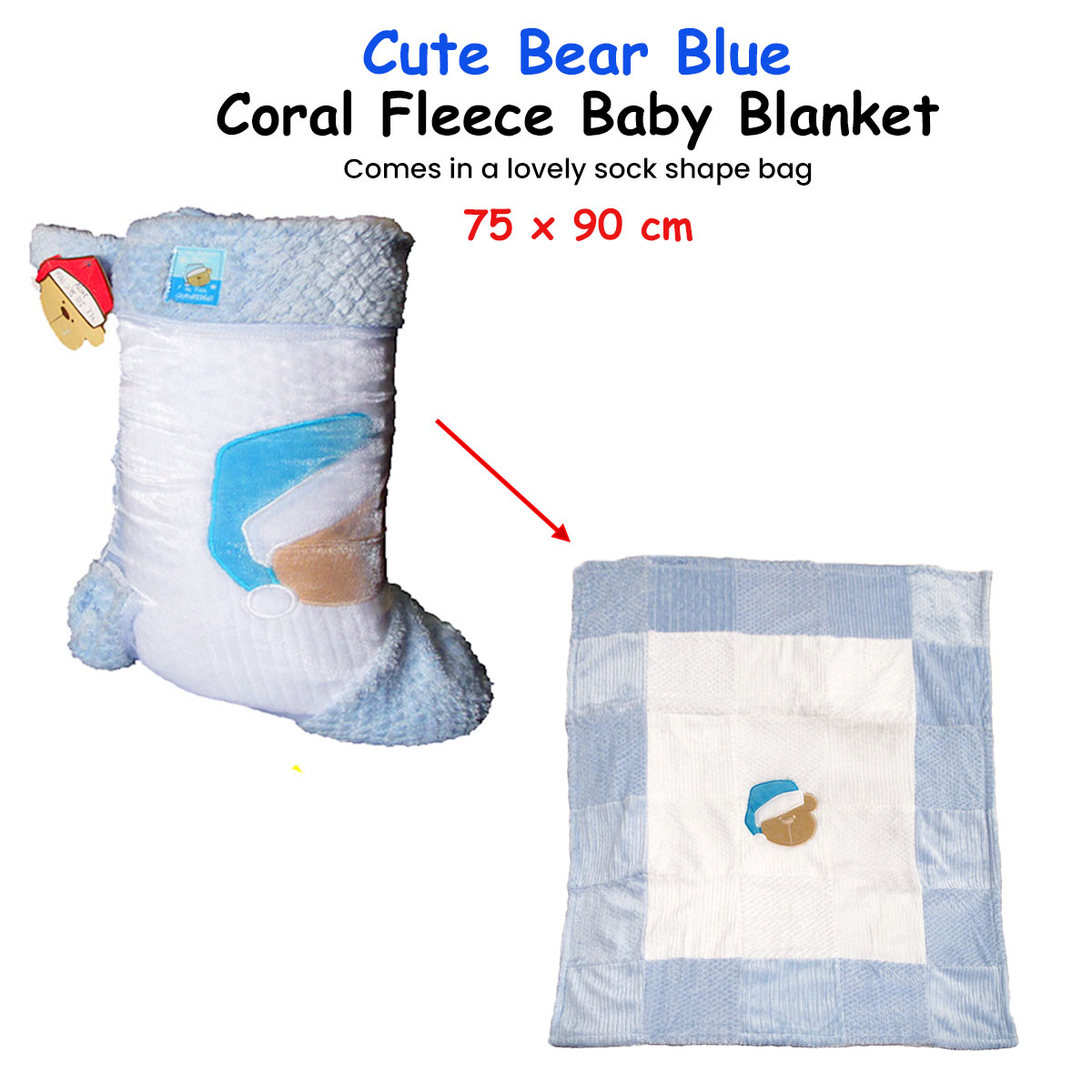 V442-ABR-BLANKET-BABYBEAR-BLUE-RE-97004-01 Cute Bear Blue Coral Fleece Baby Blanket 75 x 90 cm - Image 2