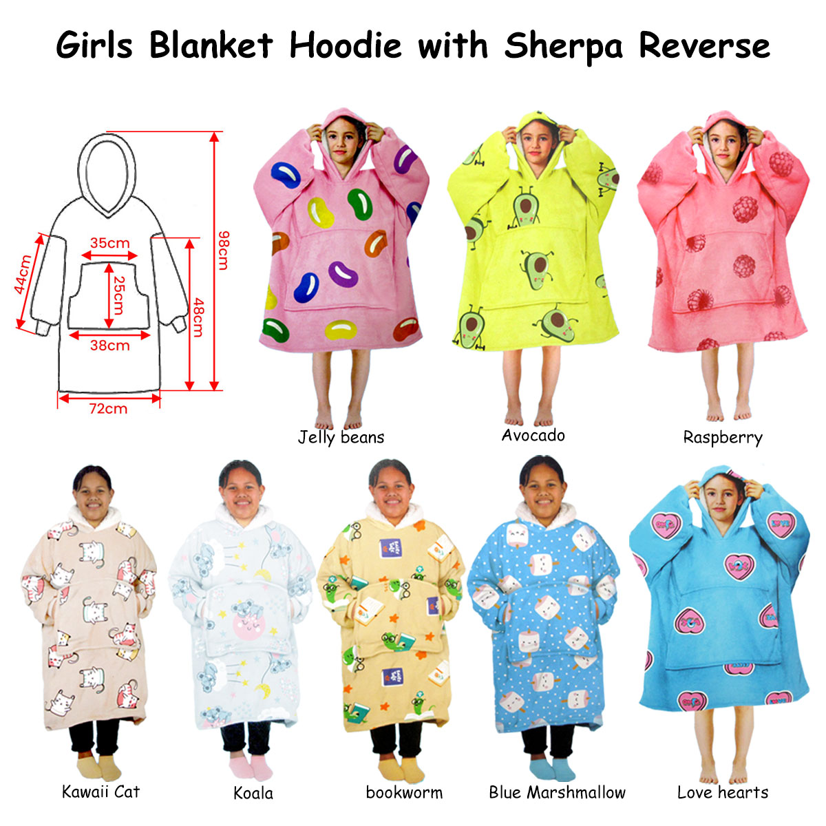 V442-ABR-BLANKET-GHOODIEAVOCADO-YELLOW-SH-96958-01 Girls Comfy Warm Blanket Hoodie with Sherpa Fleece Reverse Avocado - Image 2