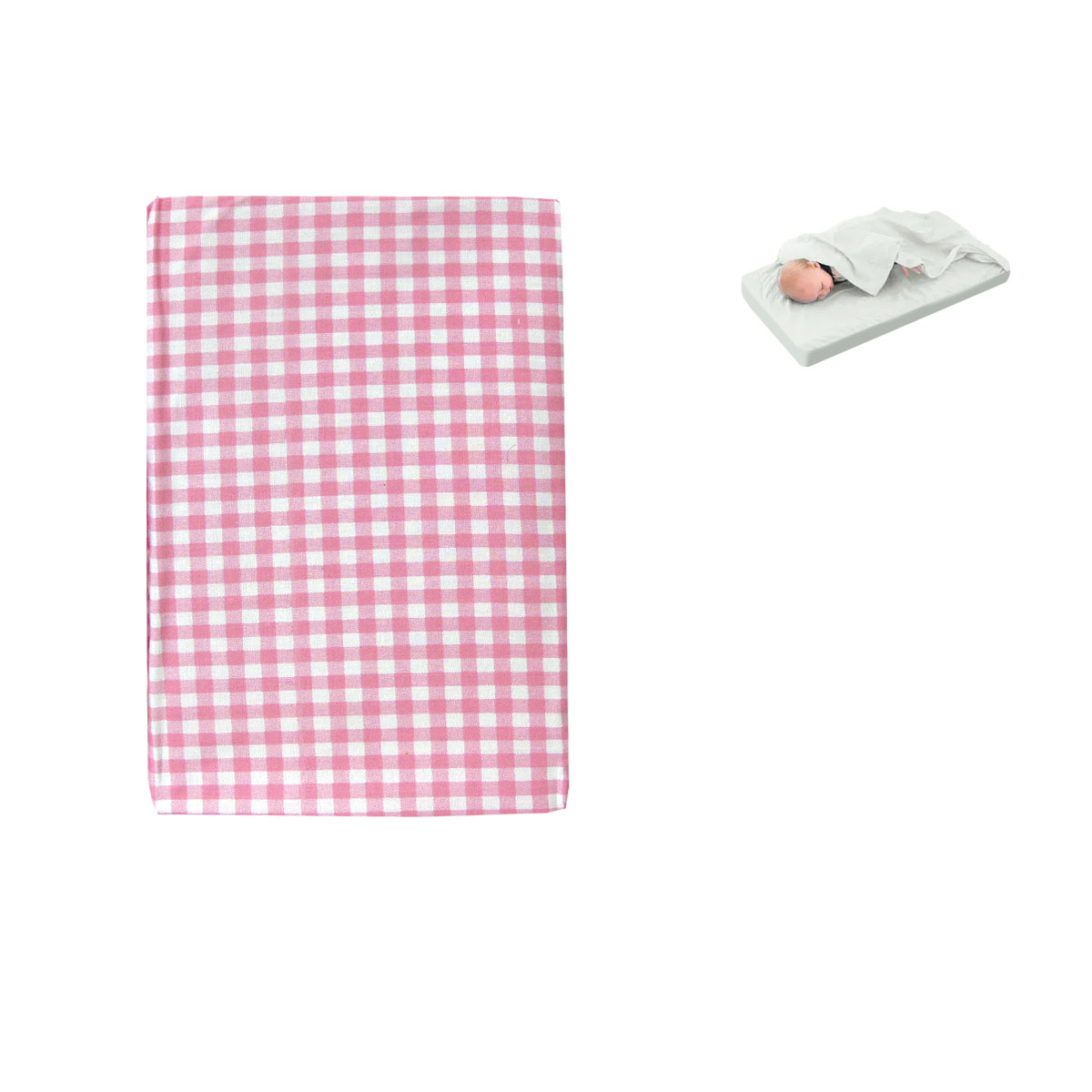 V442-ABR-FITTEDS-BASSINETCHECKED-PINK-CT-177441-00 Checked Pink Bassinet Fitted Sheet with a Flat Sheet Sewed Attached - Image 1