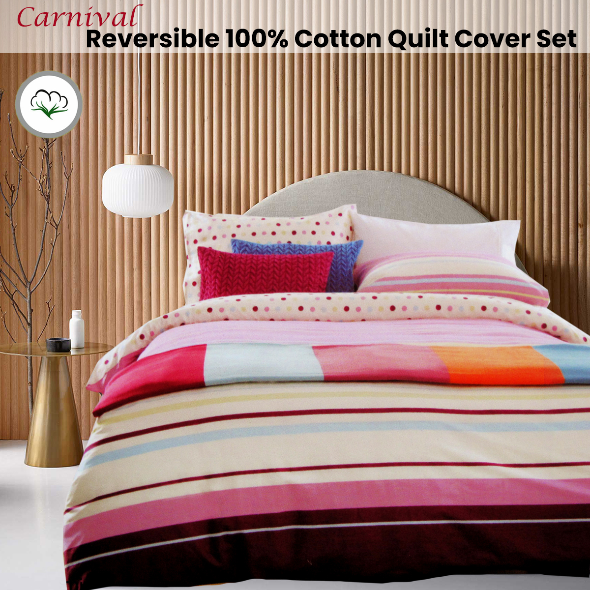 V442-ABR-QUILTCS-CARNIVAL-MULTI-KI-96442-01 Atmosphere Carnival Reversible Quilt Cover Set King - Image 2