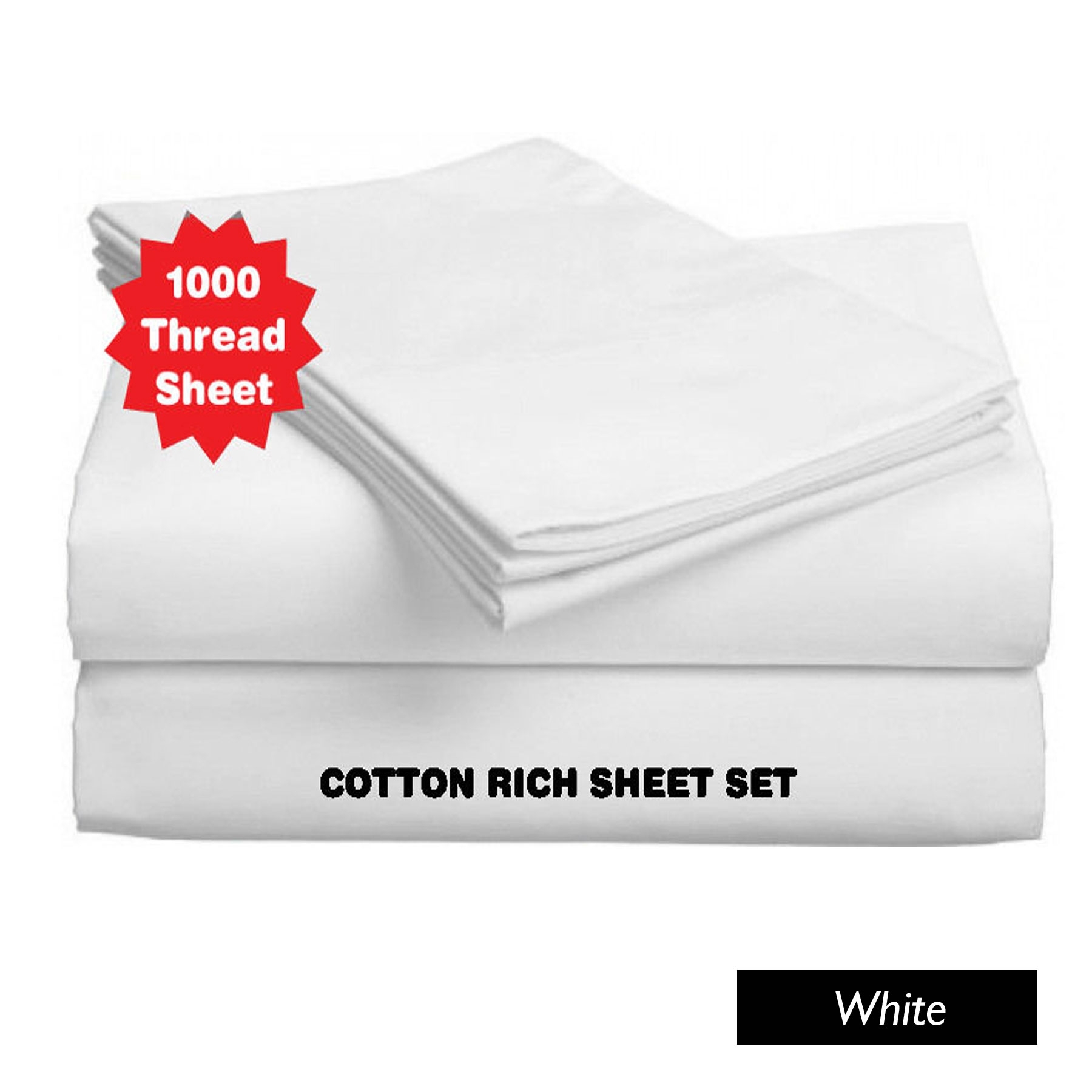 V442-ABR-SHEETS-1000TCCOTTONRICH-WHITE-KI-96361-00 Accessorize 1000TC Cotton Rich Sheet Set White King - Image 1