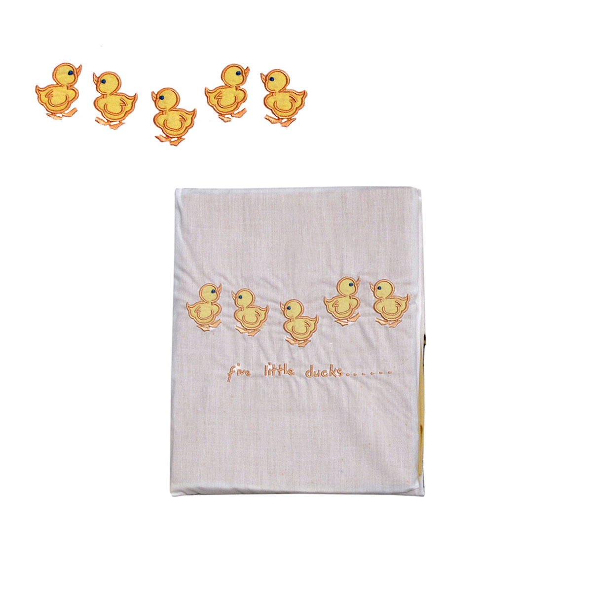V442-ABR-SHEETS-FIVELITTLEDUCKS-WHITE-CT-204818-00 Five Little Ducks Embroidered Polyester Cotton Cot Size Sheet Set - Image 1