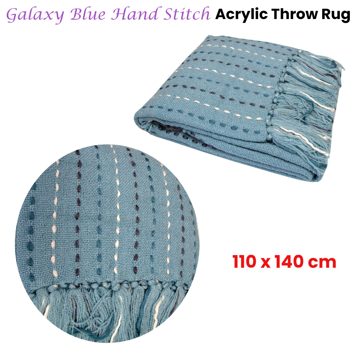 V442-ABR-THROW-GALAXYHANDSTITCH-BLUE-RE-159229-01 Galaxy Blue Hand Stitch Acrylic Throw Rug 110 x 140 cm - Image 2