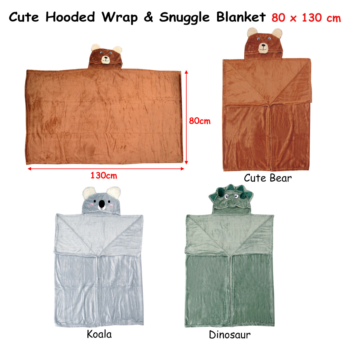 V442-ABR-THROW-KIDSBEAR-BROWN-SH-96600-01 Hooded Wrap & Snuggle Animal Blanket Throw Rug Bear - Image 2