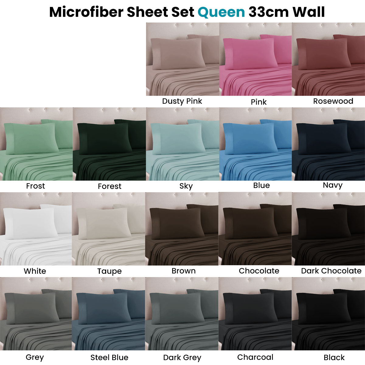 V442-ATX-SHEETS-24MICROFBER-DARKCHOCOLATE-QS-173798-01 Art Terrace Microfiber Sheet Set Queen 33cm Wall Dark Chocolate - Image 2