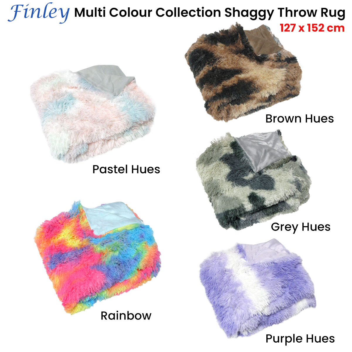 V442-ATX-THROW-FINLEYSHAGGY-PASTEL-RE-79258-02 Finley Multi Colour Collection Shaggy Throw Rug 127 x 152cm Pastel Hues - Image 3