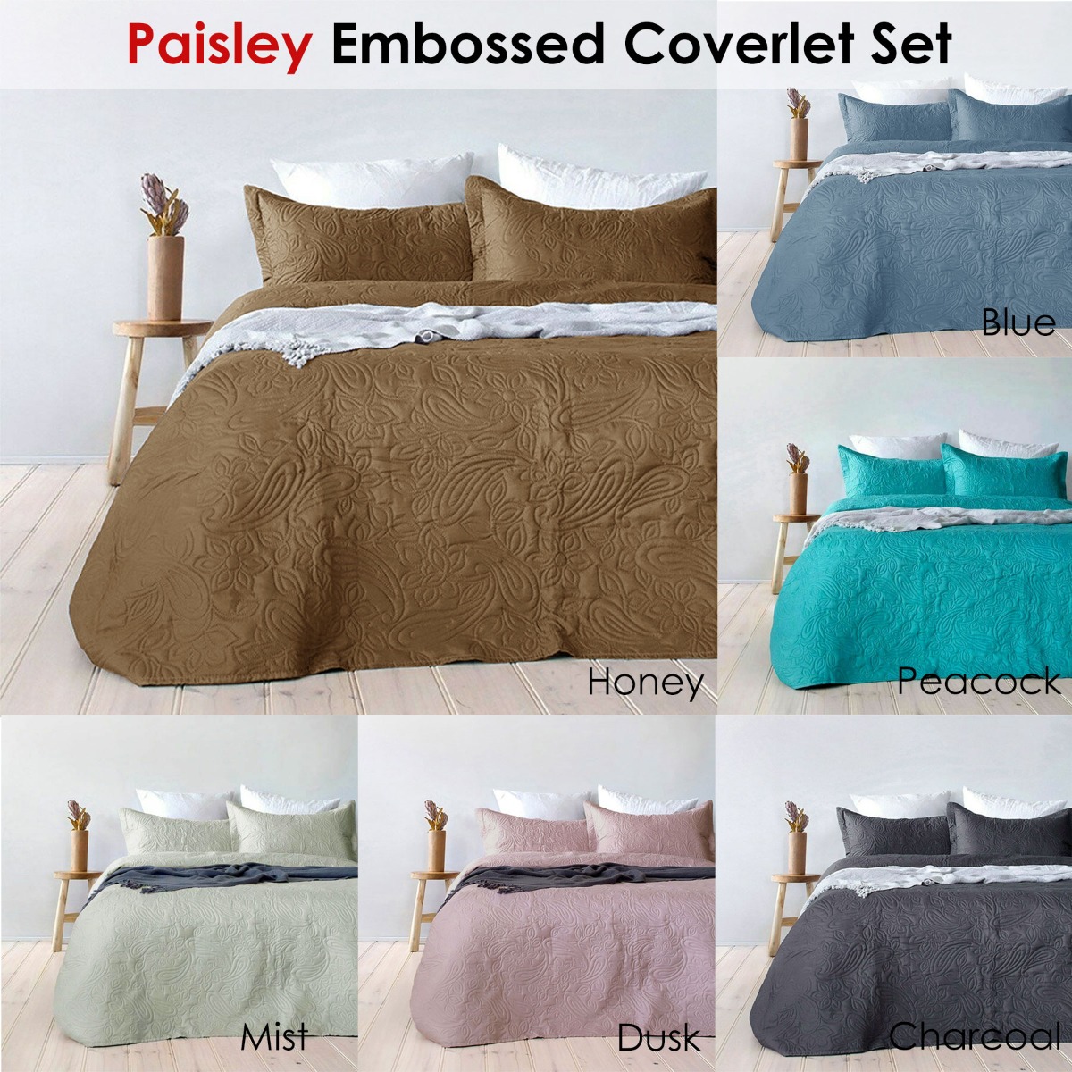 V442-BBY-COVERLET-PAISLEY-DUSK-QS-96931-01 Bambury Paisley Embossed Dusk Coverlet Set Queen/King - Image 2