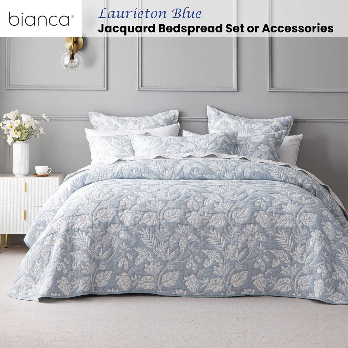 V442-BCA-BEDSPREAD-LAURIETON-BLUE-SK-202507031630-01 Bianca Laurieton Blue Jacquard Botanical Bedspread Set Super King - Image 2