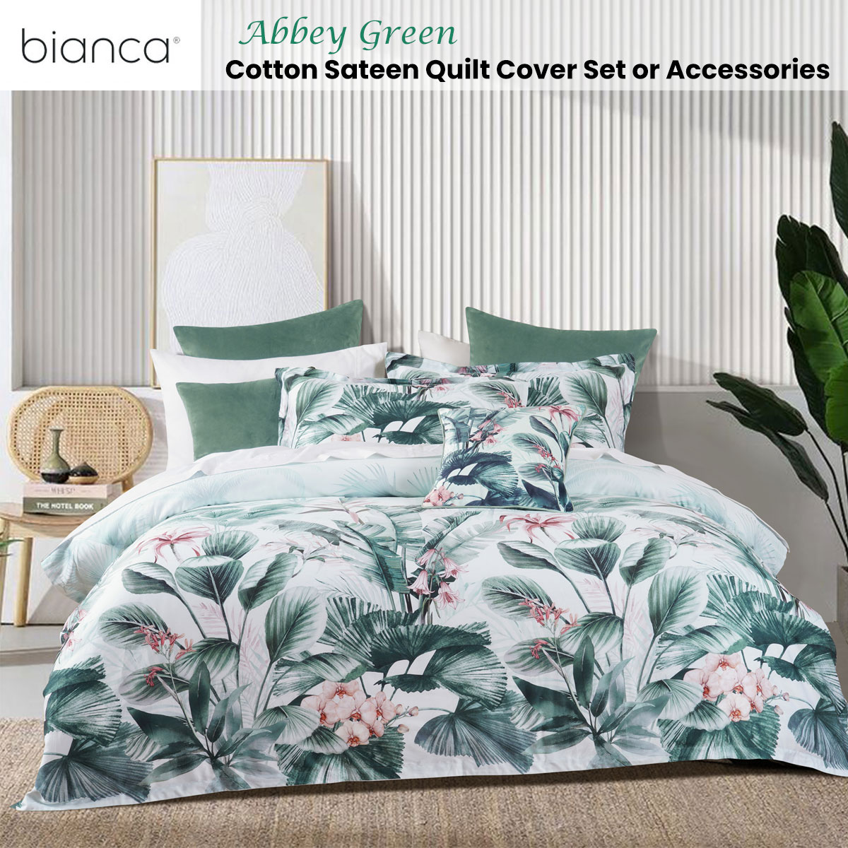 V442-BCA-QUILTCS-ABBEY-GREEN-QS-202505231015-01 Bianca Abbey Green Cotton Sateen Tropical Floral Quilt Cover Set Queen - Image 2