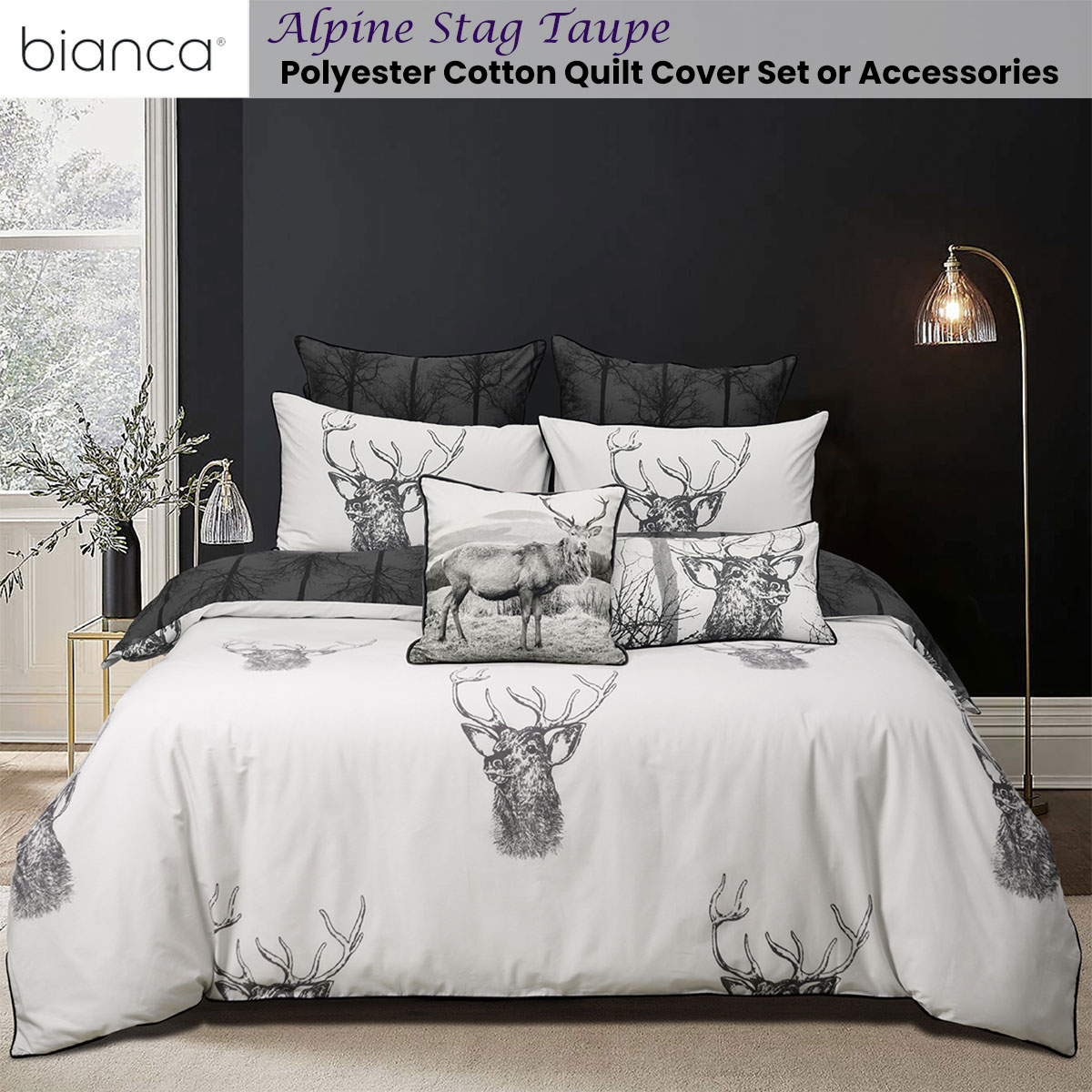 V442-BCA-QUILTCS-ALPINESTAG-TAUPE-QS-158429-01 Bianca Alpine Stag Taupe Polyester Cotton Quilt Cover Set Queen - Image 2
