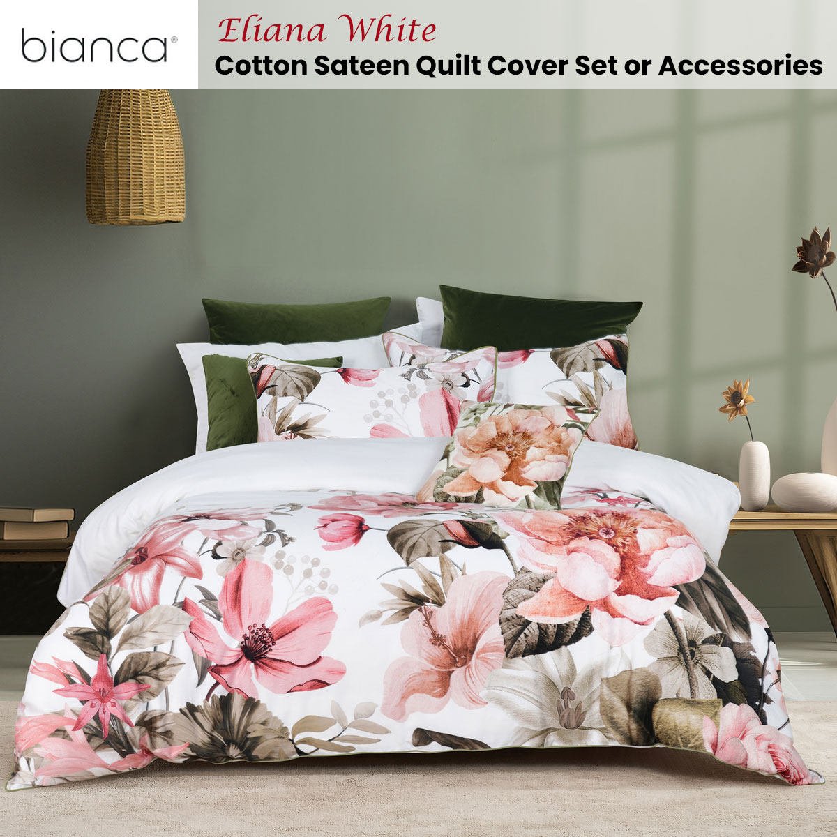 V442-BCA-QUILTCS-ELIANA-WHITE-QS-213145-01 Bianca Eliana White Floral Printed Cotton Sateen Quilt Cover Set Queen - Image 2