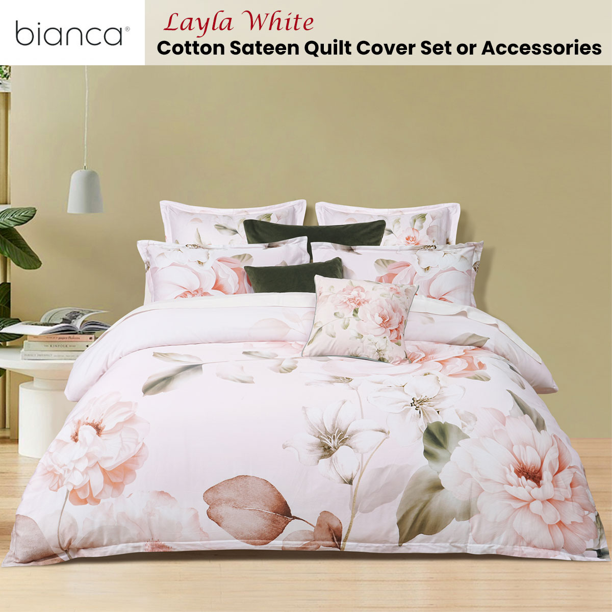 V442-BCA-QUILTCS-LAYLA-WHITE-QS-213149-01 Bianca Layla White Floral Printed Cotton Sateen Quilt Cover Set Queen - Image 2