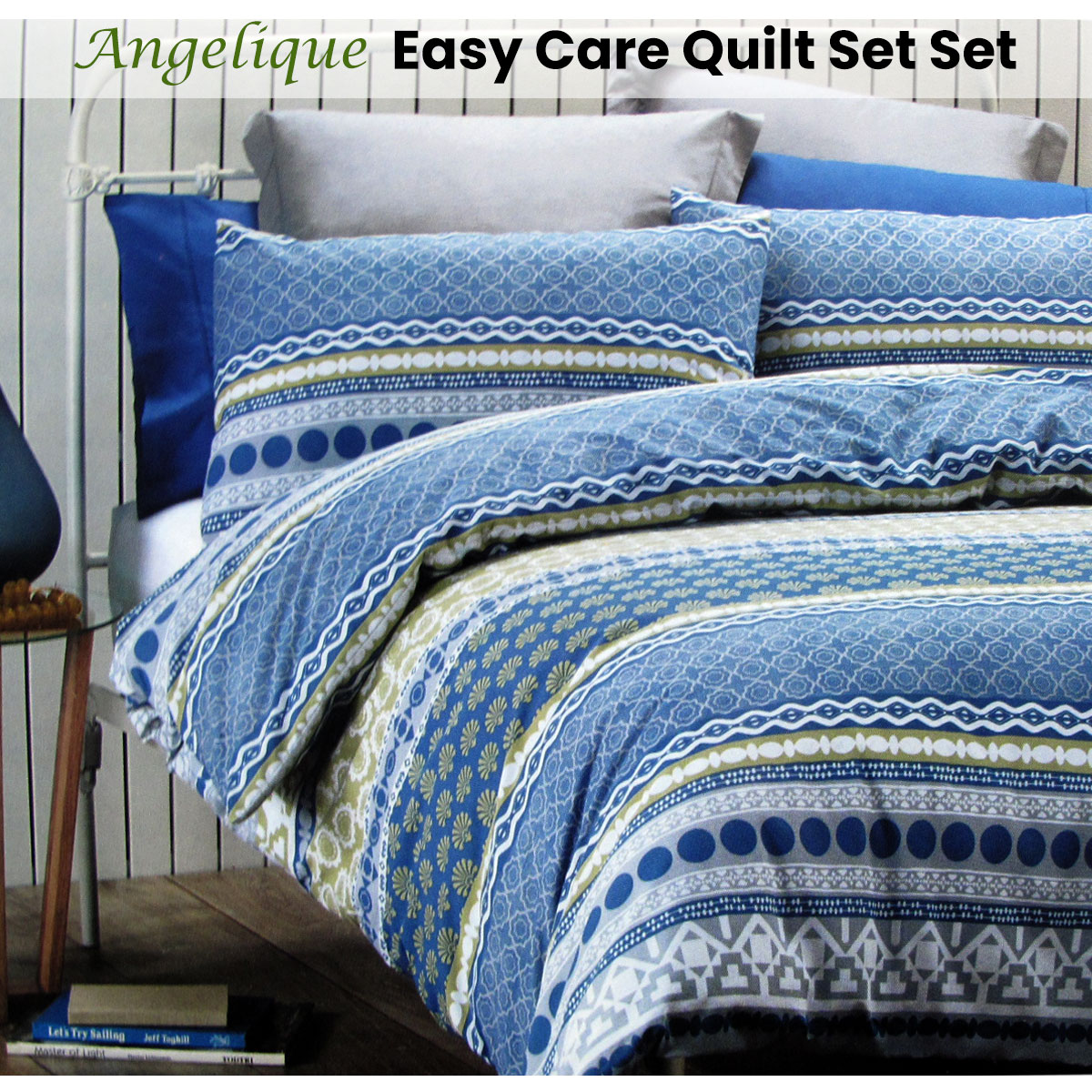 V442-CAP-QUILTCS-ANGELIQUE-BLUE-QS-98552-01 Belmondo Angelique Easy Care Quilt Cover Set Queen - Image 2