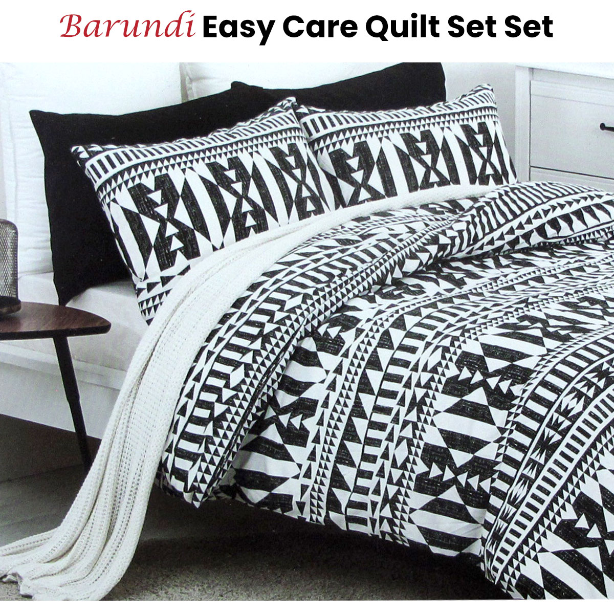 V442-CAP-QUILTCS-BARUNDI-BLACK-QS-98507-01 Belmondo Barundi Tribal Easy Care Quilt Cover Set Queen - Image 2