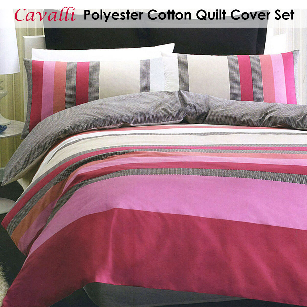 V442-CAP-QUILTCS-CAVALLI-PINK-KI-98034-01 Belmondo Cavalli Polyester Cotton Quilt Cover Set King - Image 2