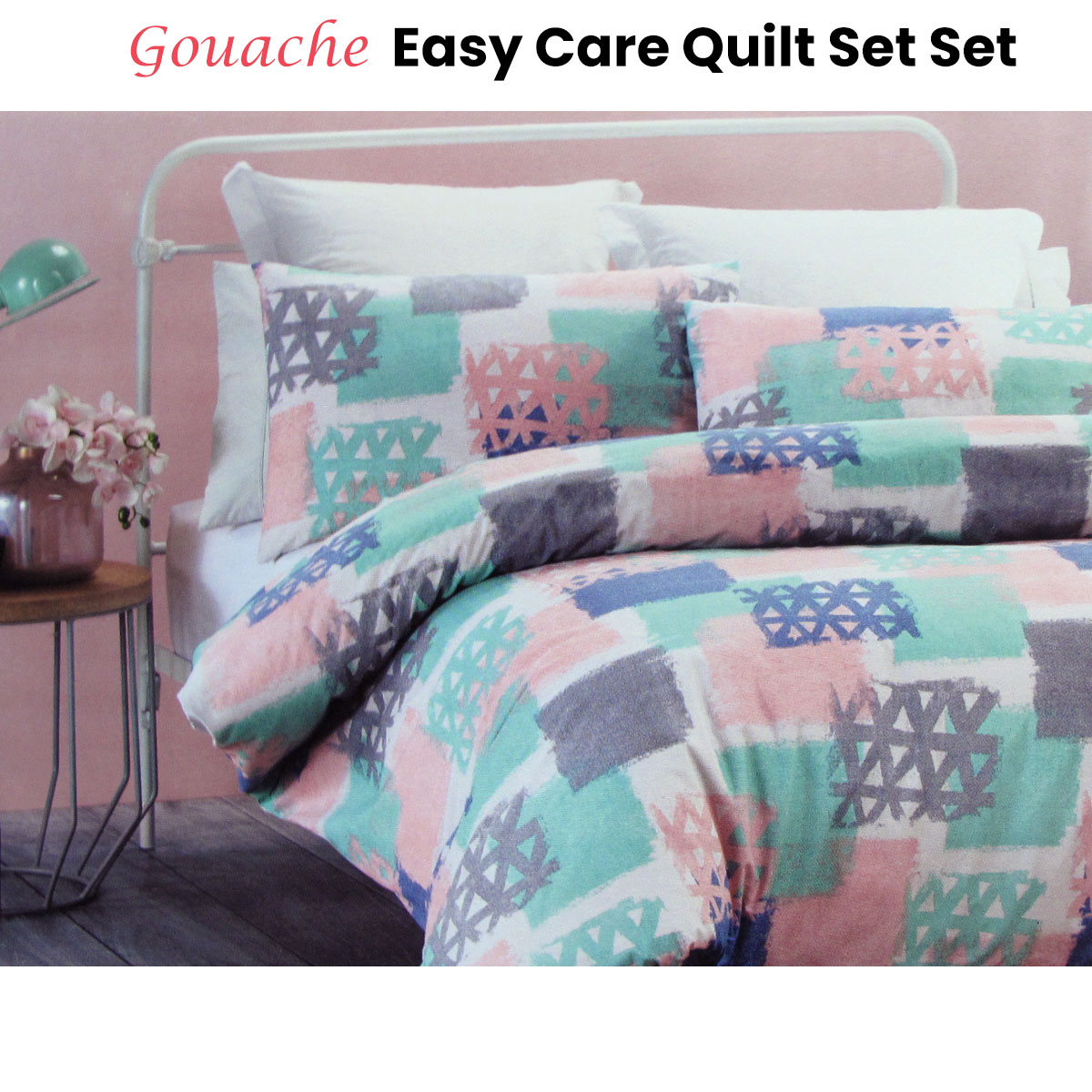 V442-CAP-QUILTCS-GOUACHE-GREEN-QS-98554-01 Belmondo Gouache Niro Easy Care Quilt Cover Set Queen - Image 2
