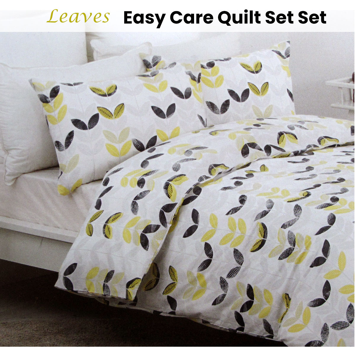 V442-CAP-QUILTCS-LEAVES-WHITE-QS-98508-01 Belmondo Leaves Easy Care Quilt Cover Set Queen - Image 2