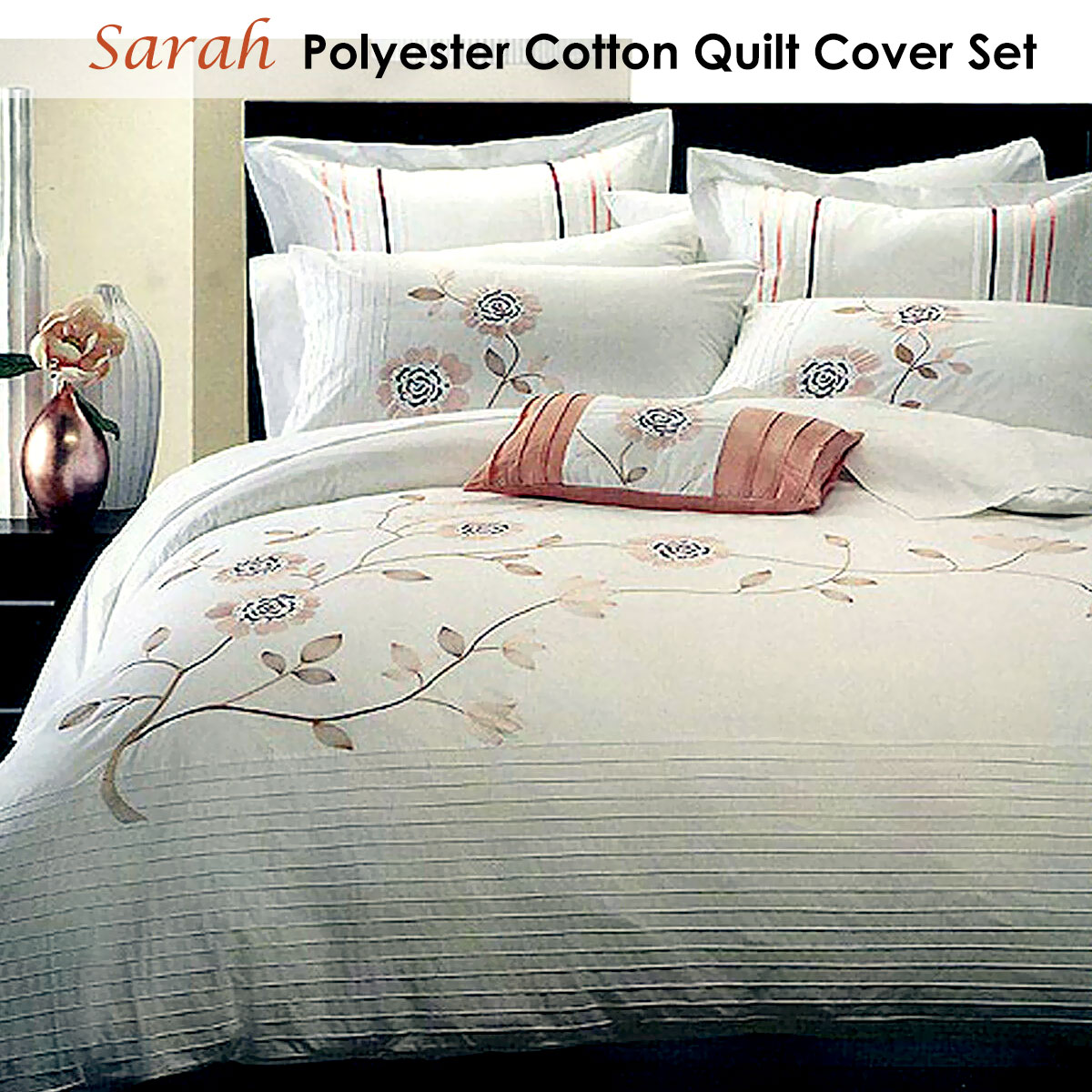 V442-CAP-QUILTCS-SARAH-WHITE-QS-97921-01 Belmondo Sarah Polyester Cotton Quilt Cover Set Queen - Image 2