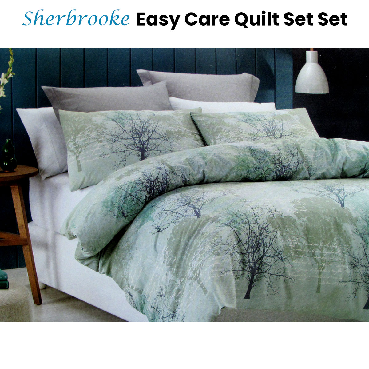 V442-CAP-QUILTCS-SHERBROOKE-GREEN-QS-98568-01 Belmondo Sherbrooke Forest Easy Care Quilt Cover Set Queen - Image 2