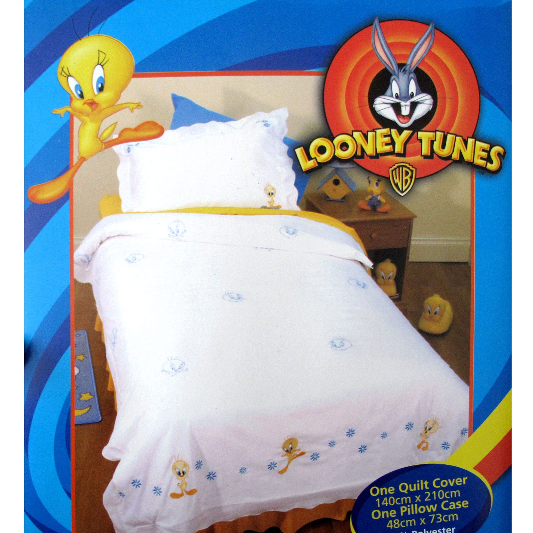 V442-CAP-QUILTCS-TWEETYFACES-WHITE-SB-98026-00 Tweety Faces Quilt Cover Set Single - Image 1