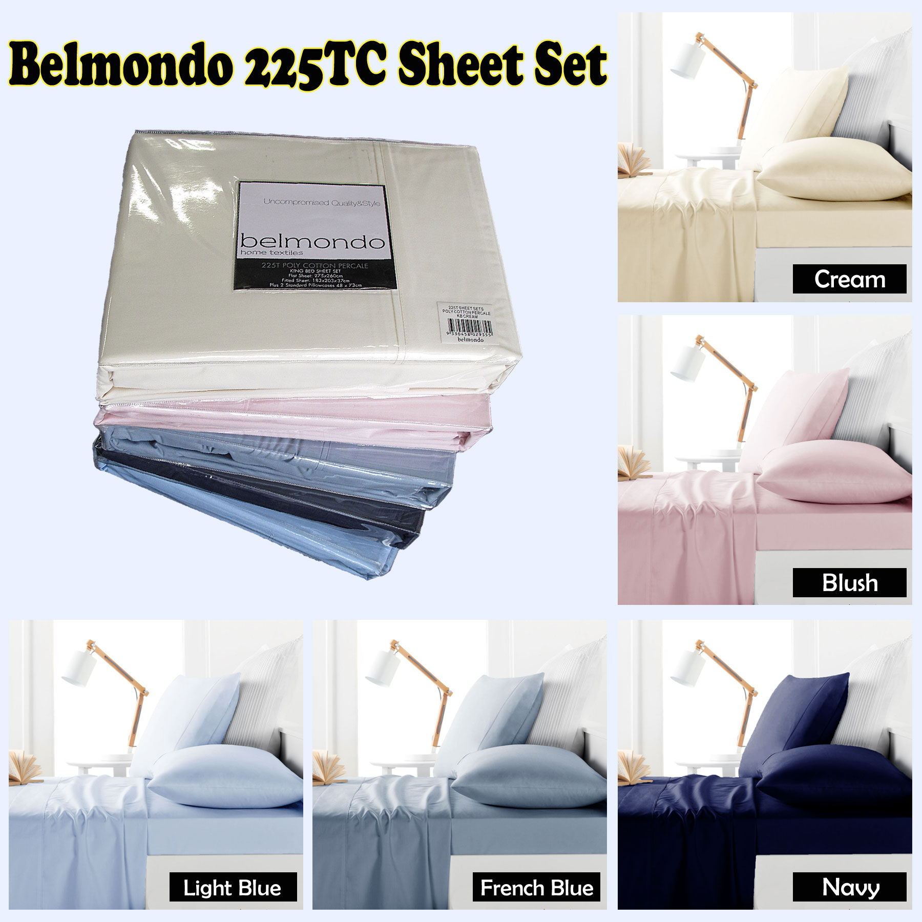 V442-CAP-SHEETS-225TC-FRENCHBLUE-KI-98012-01 Belmondo 225TC Sheet Set French Blue - King - Image 2