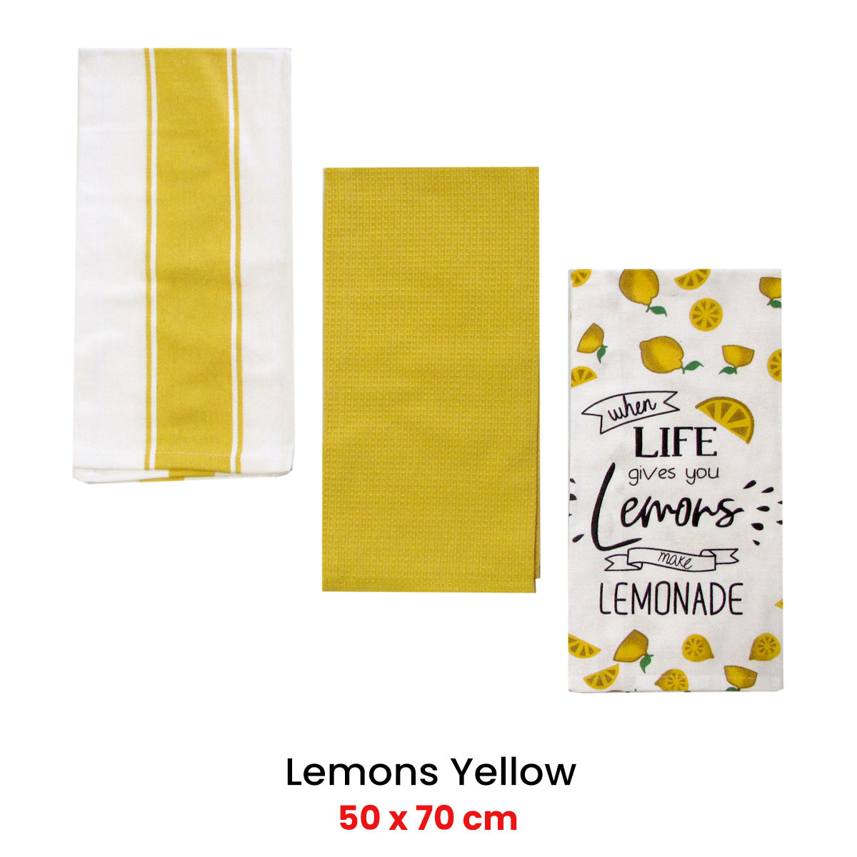 V442-GNA-TEAT-LEMONSSETOF3-YELLOW-RE-210957-01 Home Oasis Set of 3 Printed Cotton Rich Tea Towels 50 x 70 cm Lemons Yellow - Image 2