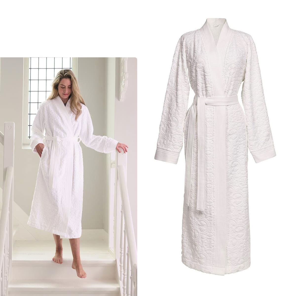 V442-HIN-BATHROBE-MOSAICDEPIP-WHITE-XXL-83728-00 PIP Studio Mosaic de Pip White Cotton Bathrobe XX-Large - Image 1