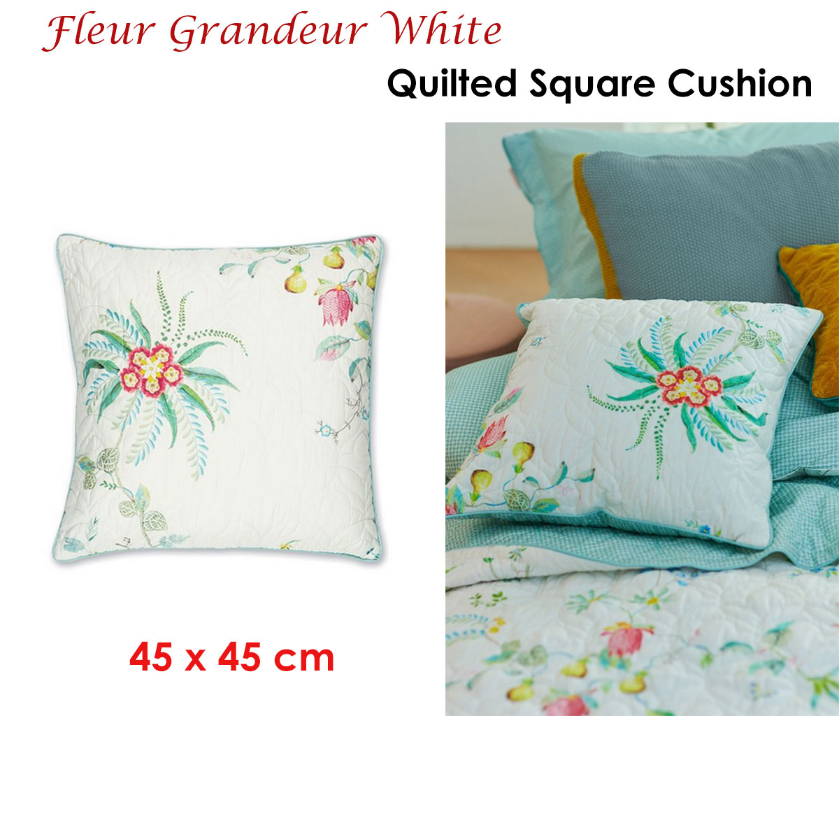 V442-HIN-CUSHION-FLEURGRANDEUR-WHITE-SQ-82481-01 PIP Studio Fleur Grandeur White Quilted Square Cushion - Image 2