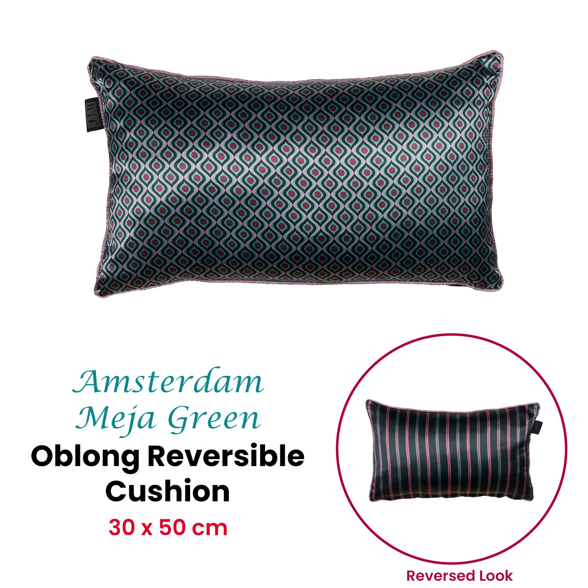 V442-HIN-CUSHION-MEJA-GREEN-RE-202505231005-01 KAAT Amsterdam Meja Green Reversible Oblong Filled Cushion 30cm x 50cm - Image 2