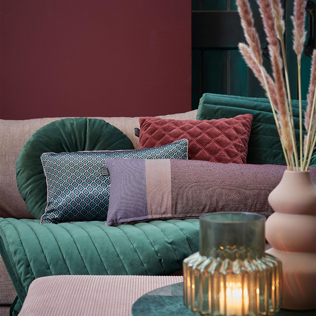 V442-HIN-CUSHION-MEJA-GREEN-RE-202505231005-05 KAAT Amsterdam Meja Green Reversible Oblong Filled Cushion 30cm x 50cm - Image 6