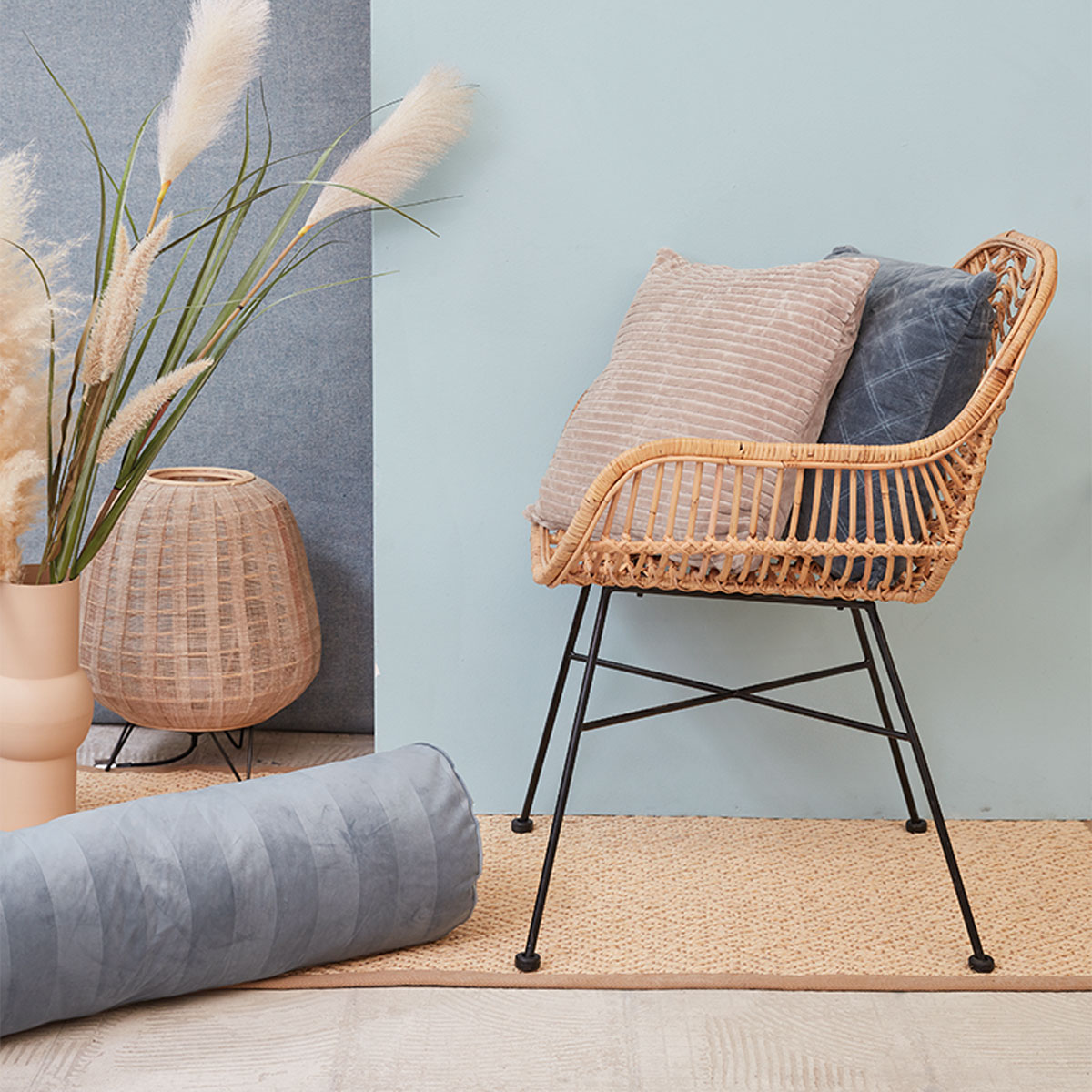 V442-HIN-CUSHION-SOFTYSTRIPE-BLUE-RE-202505230954-02 KAAT Amsterdam Softy Stripe Blue Grey Oblong Neckroll Filled Cushion 22cm x 70cm - Image 3