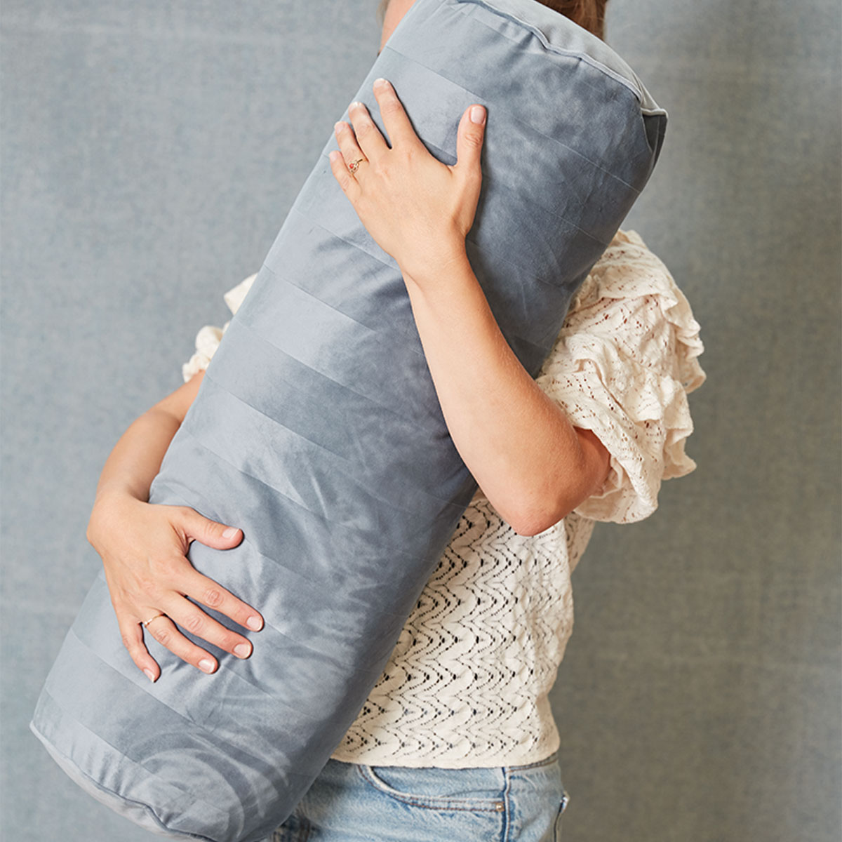 V442-HIN-CUSHION-SOFTYSTRIPE-BLUE-RE-202505230954-03 KAAT Amsterdam Softy Stripe Blue Grey Oblong Neckroll Filled Cushion 22cm x 70cm - Image 4