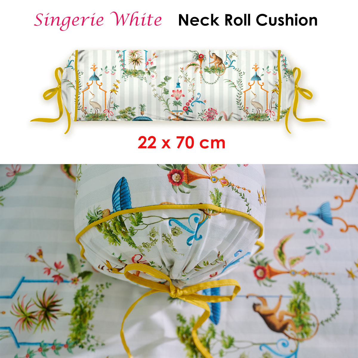 V442-HIN-NECKROLL-SINGERIE-WHITE-NK-82475-01 PIP Studio Singerie White Neck Roll Cushion - Image 2
