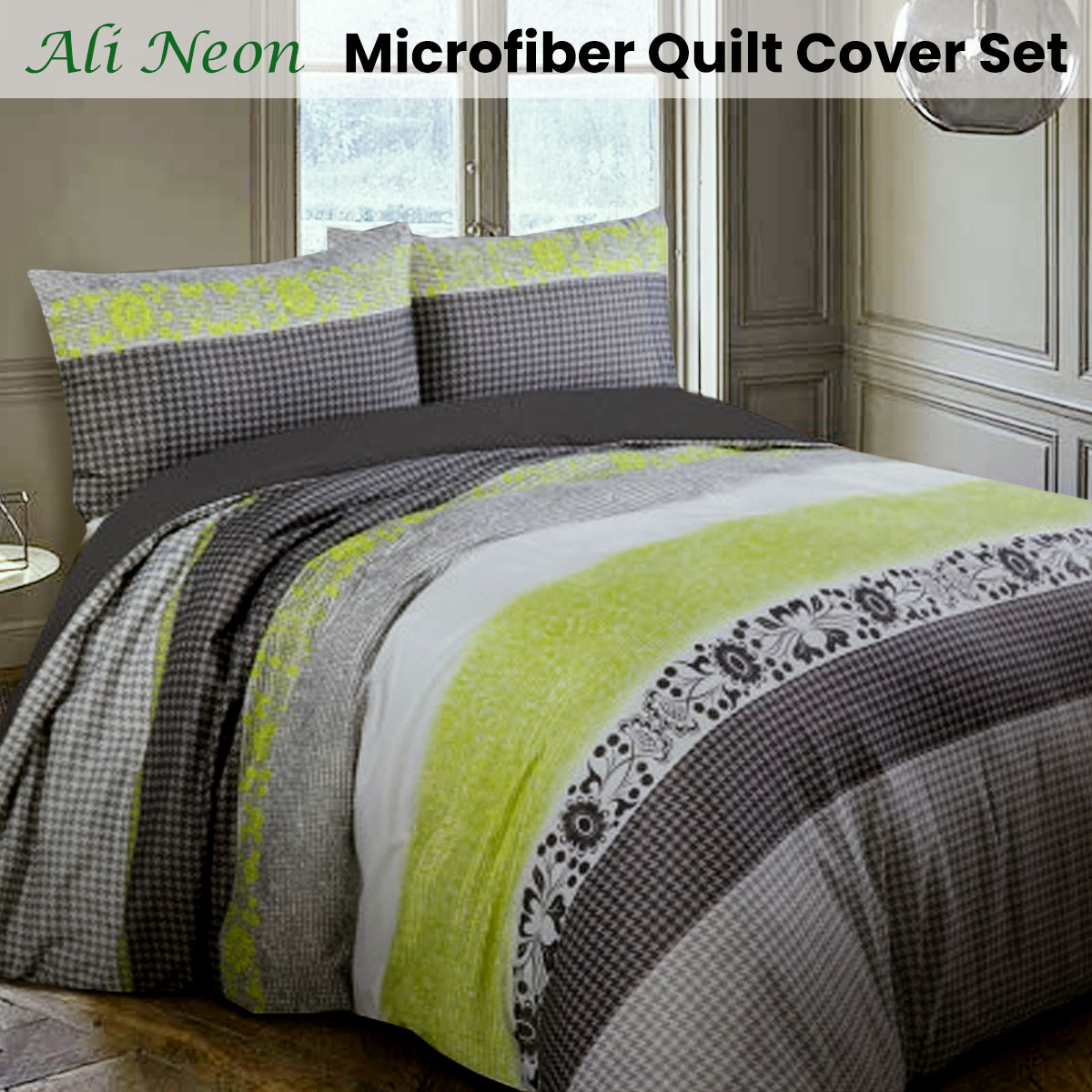 V442-HIN-QUILTCS-ALINEON-GREY-KI-82302-01 Big Sleep Ali Neon Quilt Cover Set King - Image 2