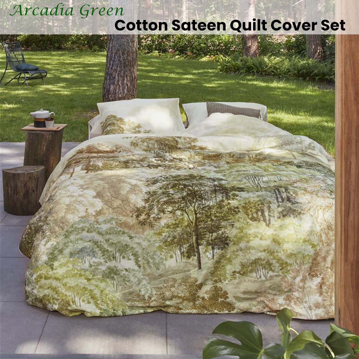 V442-HIN-QUILTCS-ARCADIA-GREEN-QS-83595-01 Bedding House Arcadia Green Cotton Sateen Quilt Cover Set Queen - Image 2