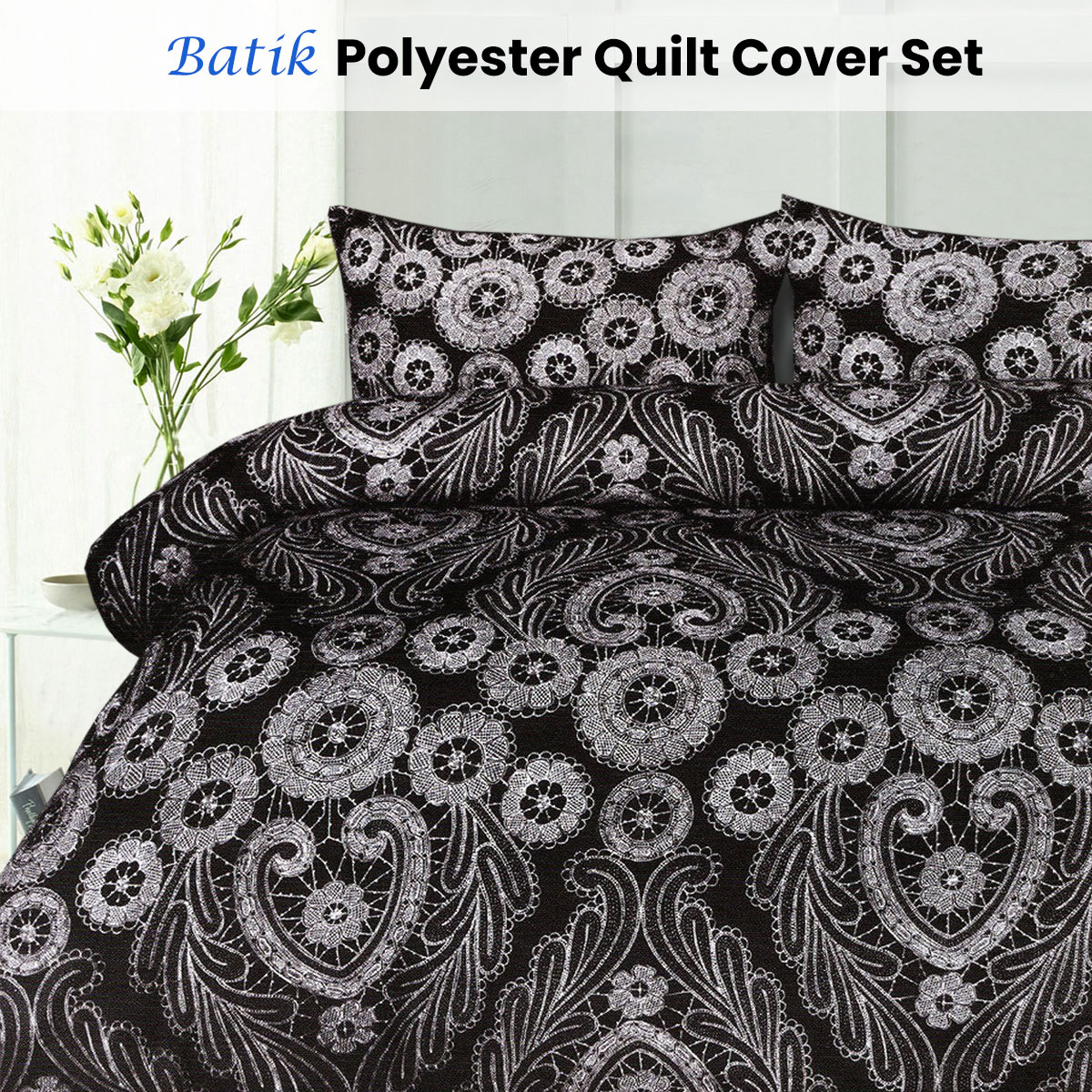 V442-HIN-QUILTCS-BATIK-BLACK-DS-82937-01 Big Sleep Batik Black Quilt Cover Set Double - Image 2