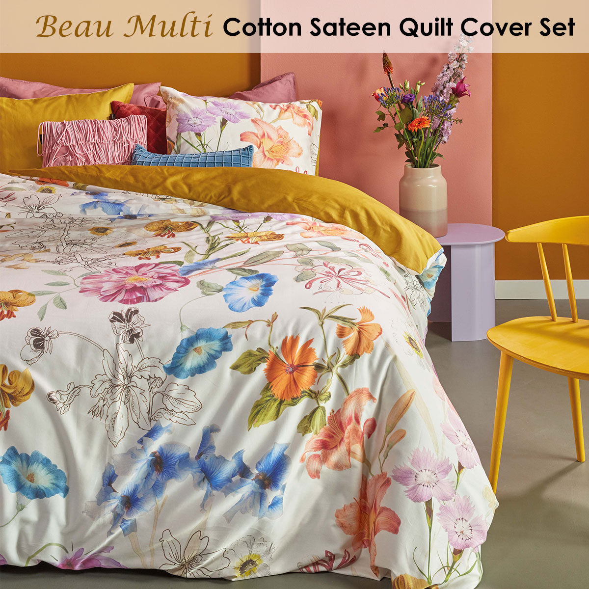 V442-HIN-QUILTCS-BEAU-MULTI-KI-82719-01 Bedding House Beau Multi Cotton Sateen Quilt Cover Set King - Image 2