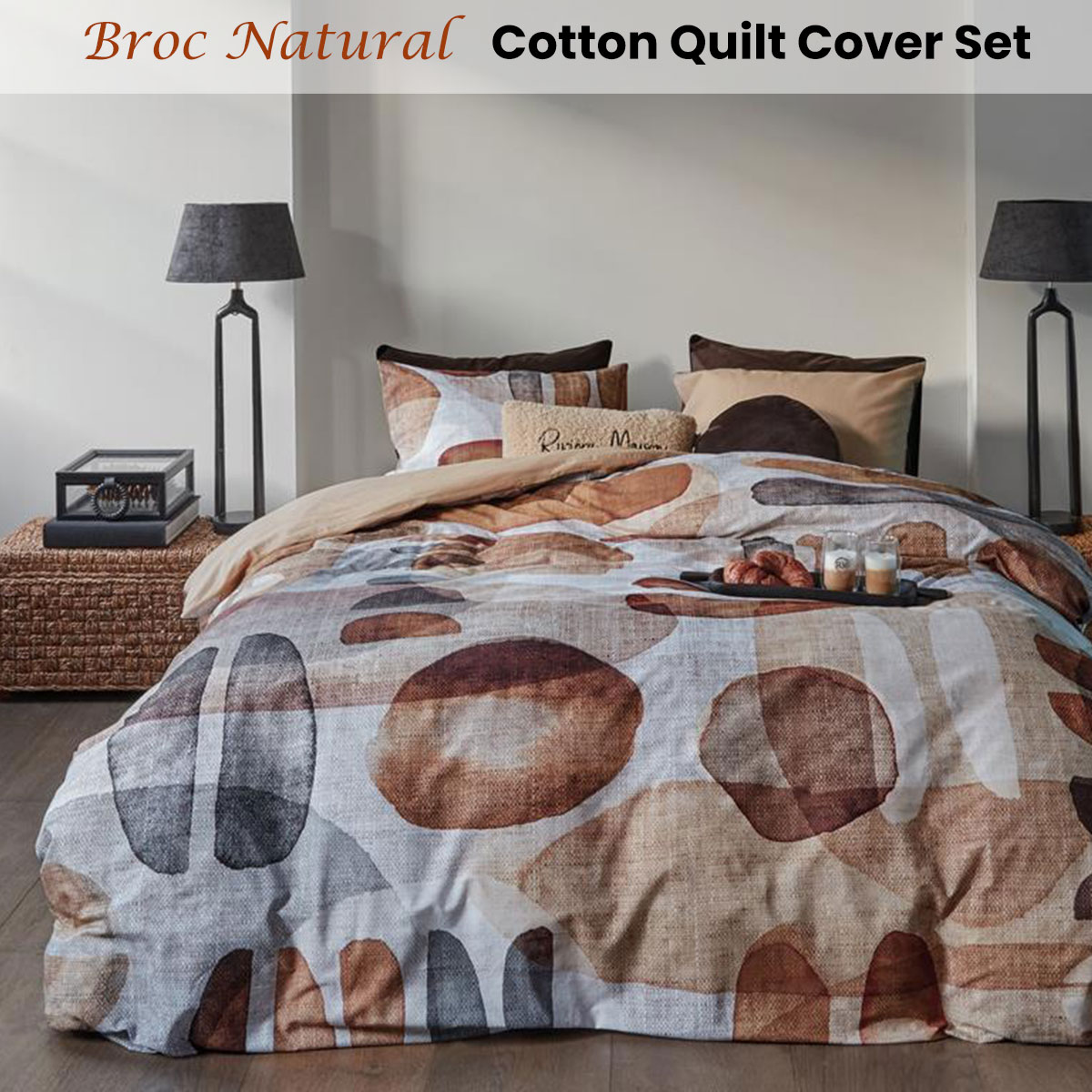 V442-HIN-QUILTCS-BROC-NATURAL-QS-83521-01 Bedding House Broc Natural Cotton Quilt Cover Set Queen - Image 2