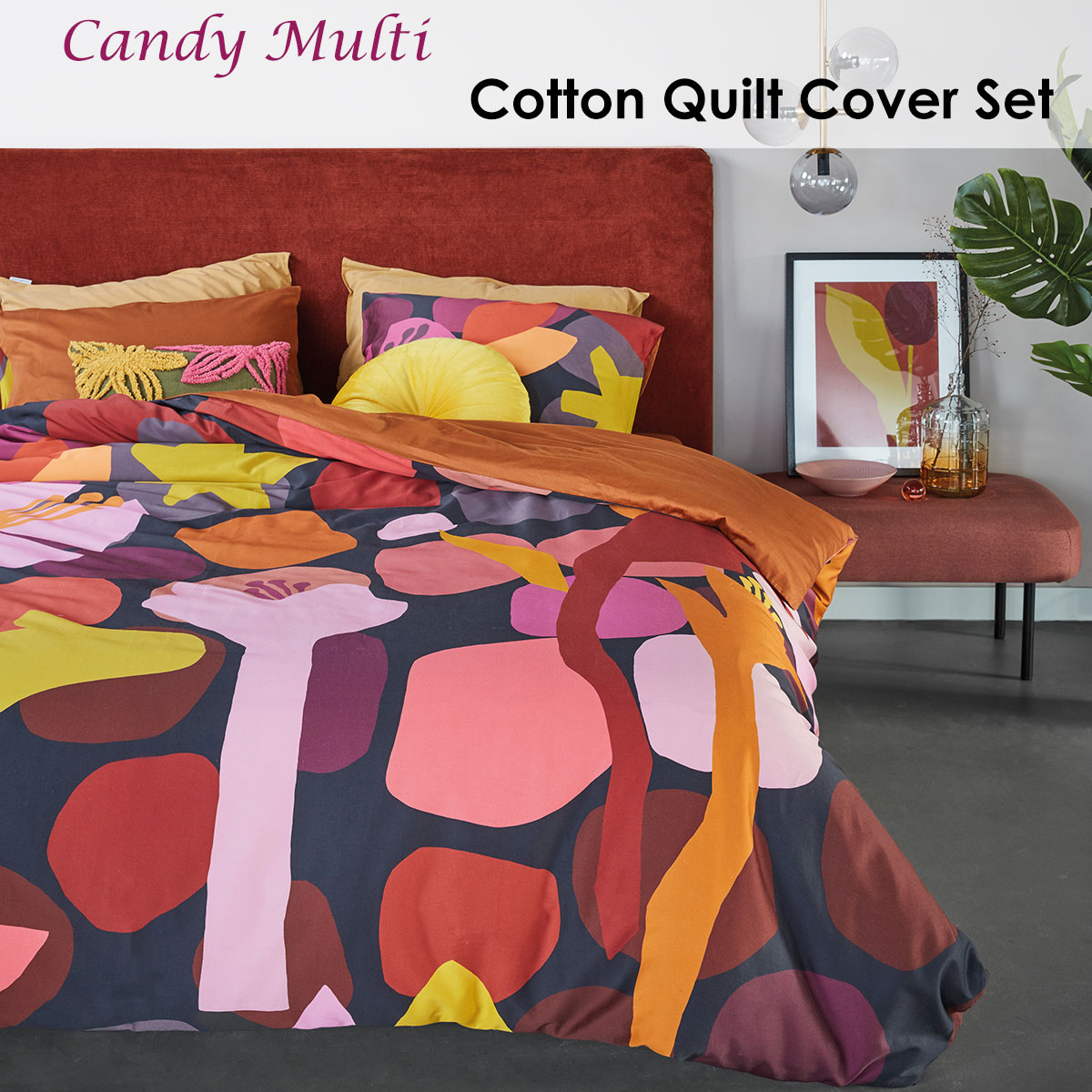 V442-HIN-QUILTCS-CANDY-MULTI-QS-82894-01 Bedding House Candy Multi Cotton Sateen Quilt Cover Set Queen - Image 2