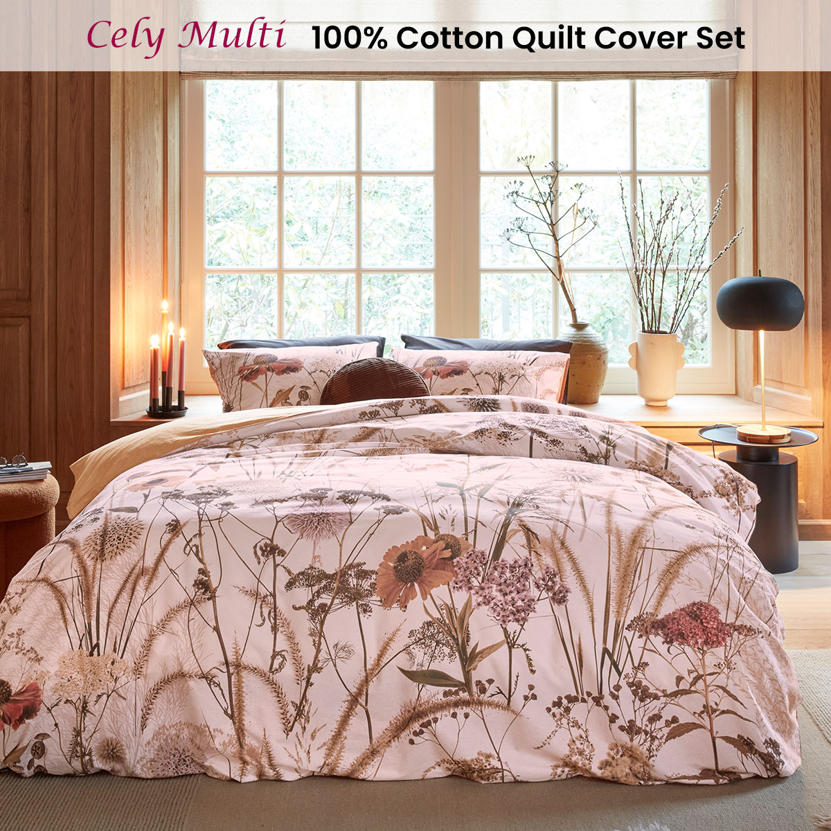 V442-HIN-QUILTCS-CELY-MULTI-QS-202503030940-01 Bedding House Cely Multi Cotton Floral Quilt Cover Set Queen - Image 2
