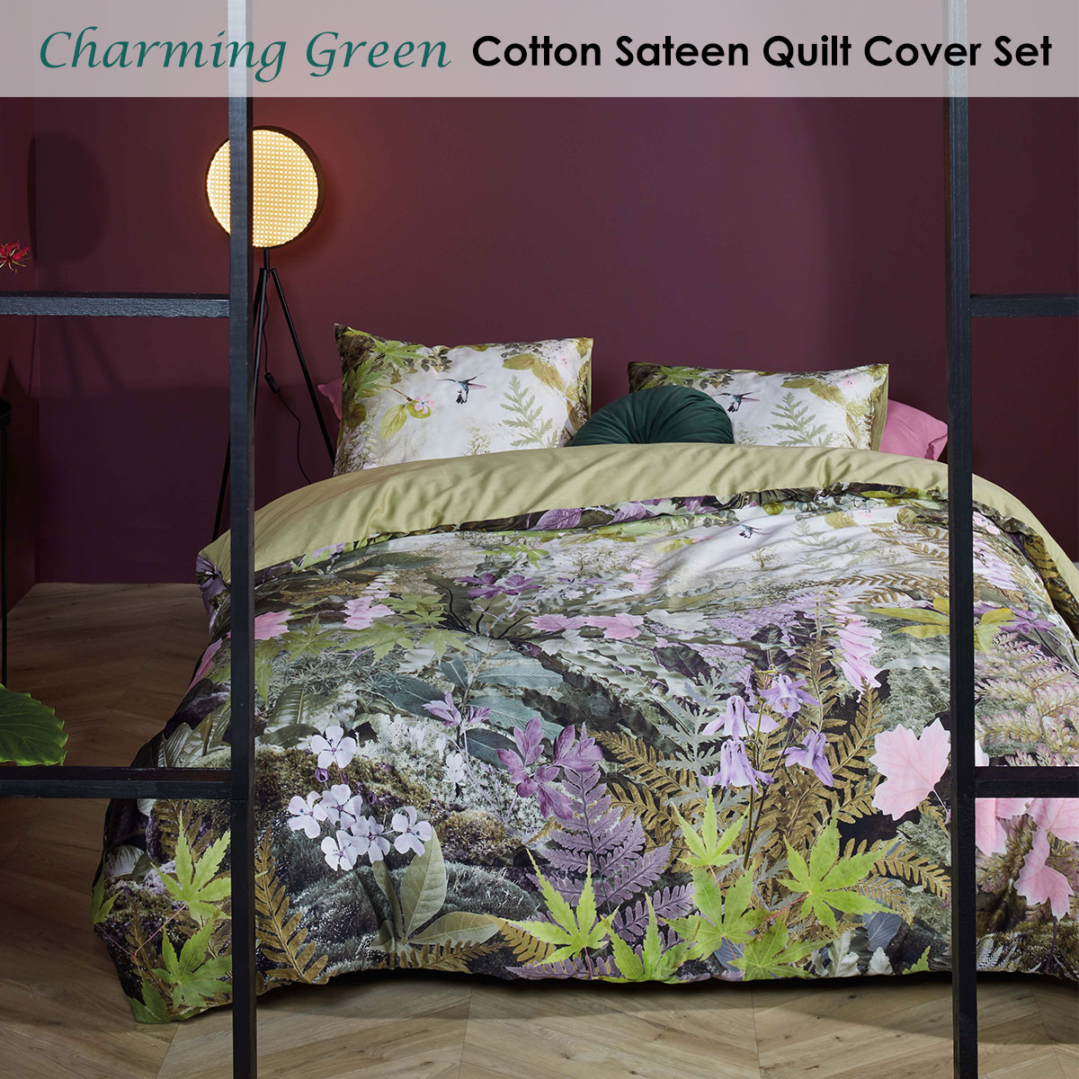 V442-HIN-QUILTCS-CHARMING-GREEN-KI-82717-01 Bedding House Charming Green Cotton Sateen Quilt Cover Set King - Image 2