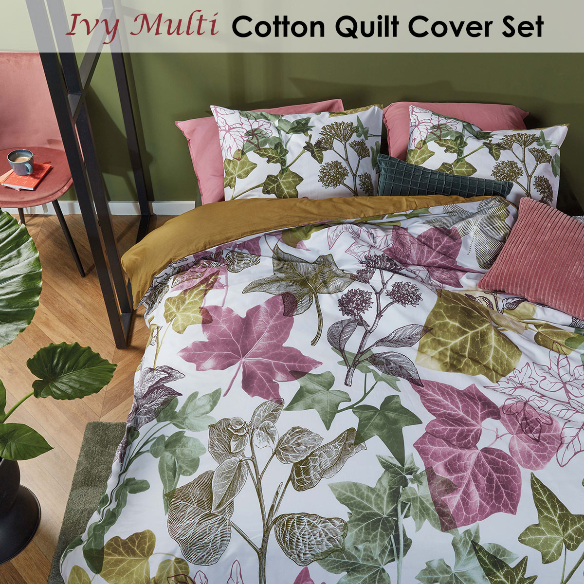 V442-HIN-QUILTCS-IVY-MULTI-QS-82724-01 Bedding House Ivy Multi Cotton Quilt Cover Set Queen - Image 2