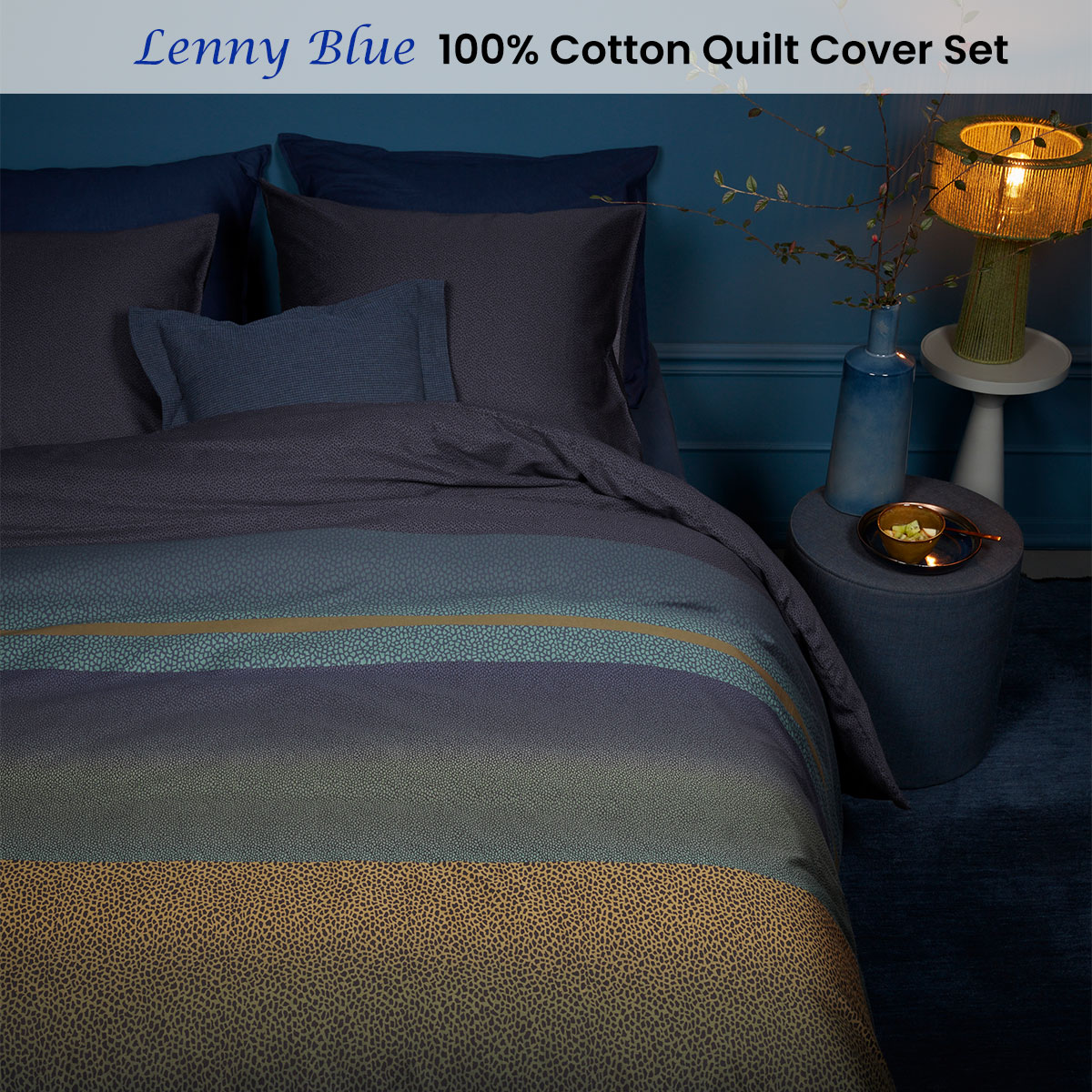 V442-HIN-QUILTCS-LENNY-BLUE-QS-202503030940-01 Bedding House Lenny Blue Cotton Quilt Cover Set Queen - Image 2