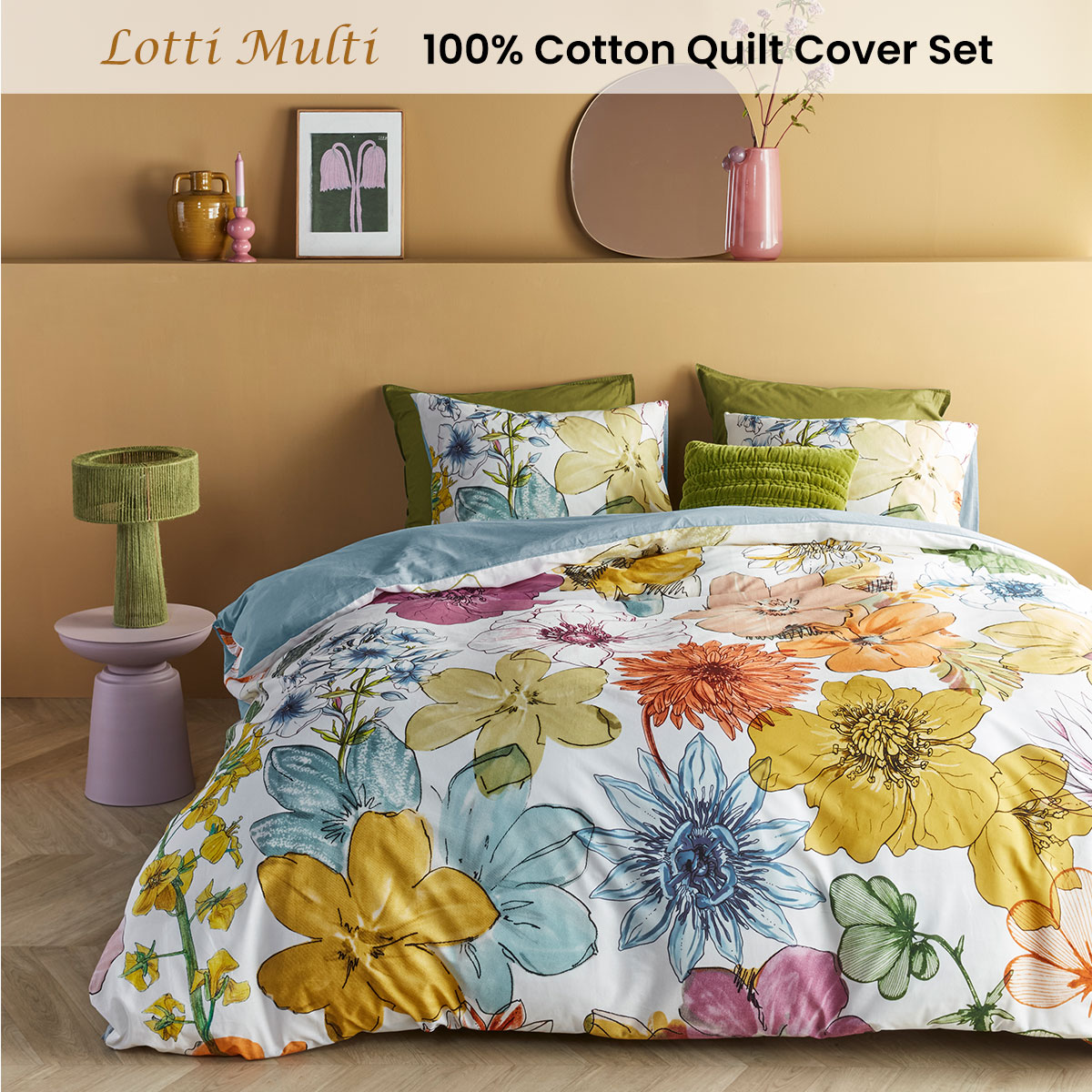 V442-HIN-QUILTCS-LOTTI-MULTI-QS-202503121045-01 Bedding House Lotti Multi Cotton Floral Quilt Cover Set Queen - Image 2